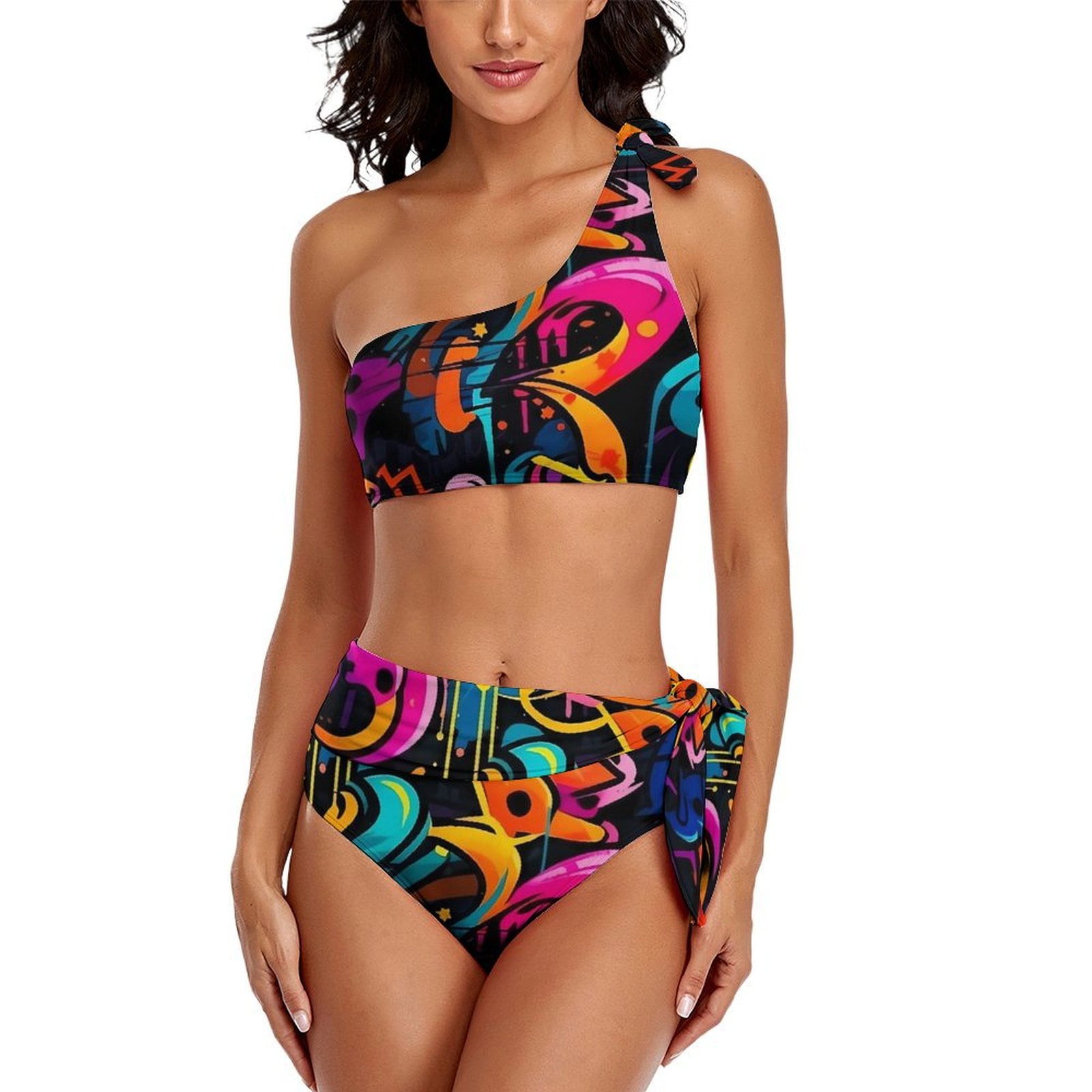 2024 Beachwear Top Tank Set Bikini Modern Waisted High Swimwear Print