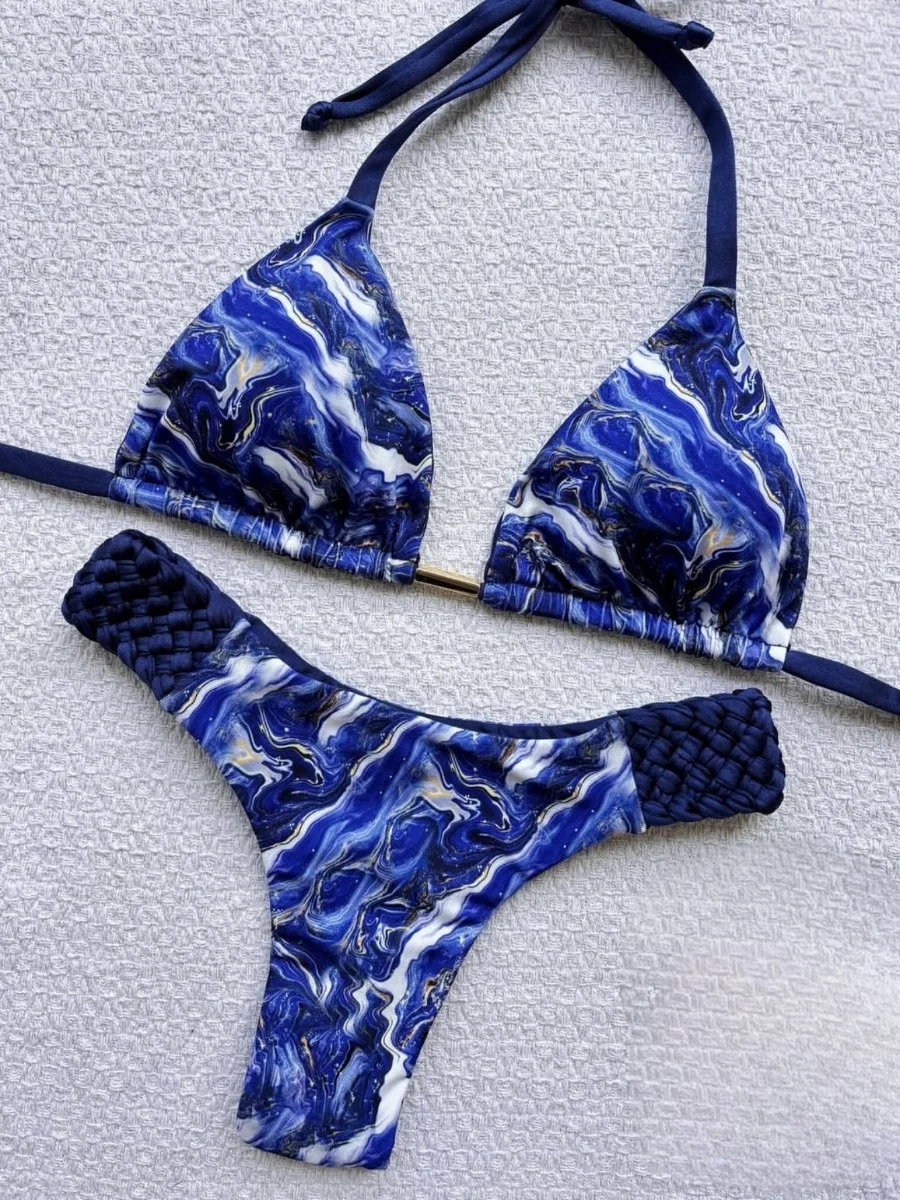 2025 New Weaving Bikini Set Women S Print 2 Piece Swimsuit Women Sexy