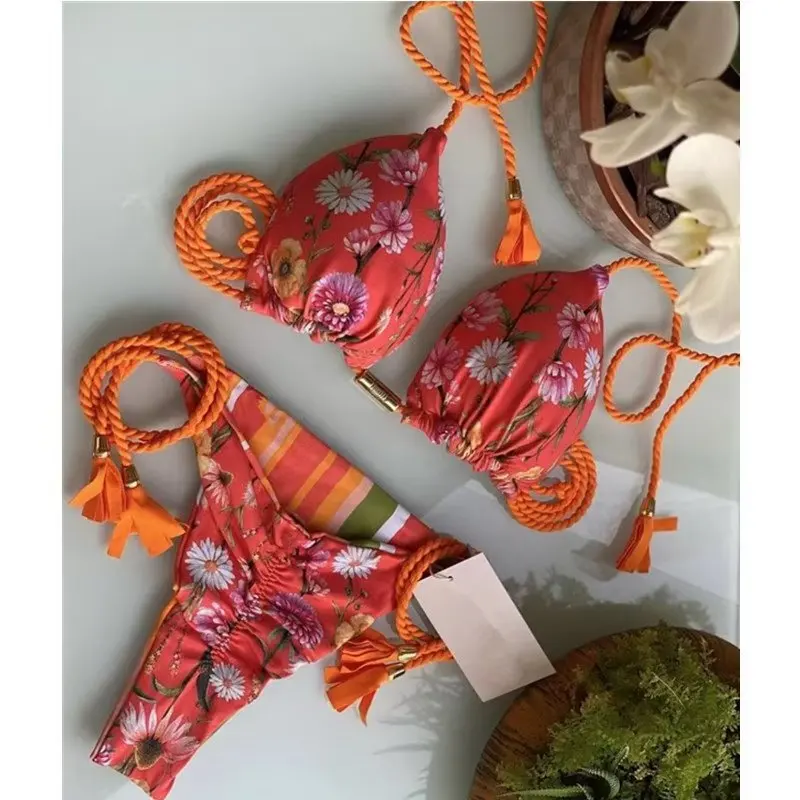 2025 New Swimsuit EBay Sexy Hand Braided Rope Solid Color Bikini