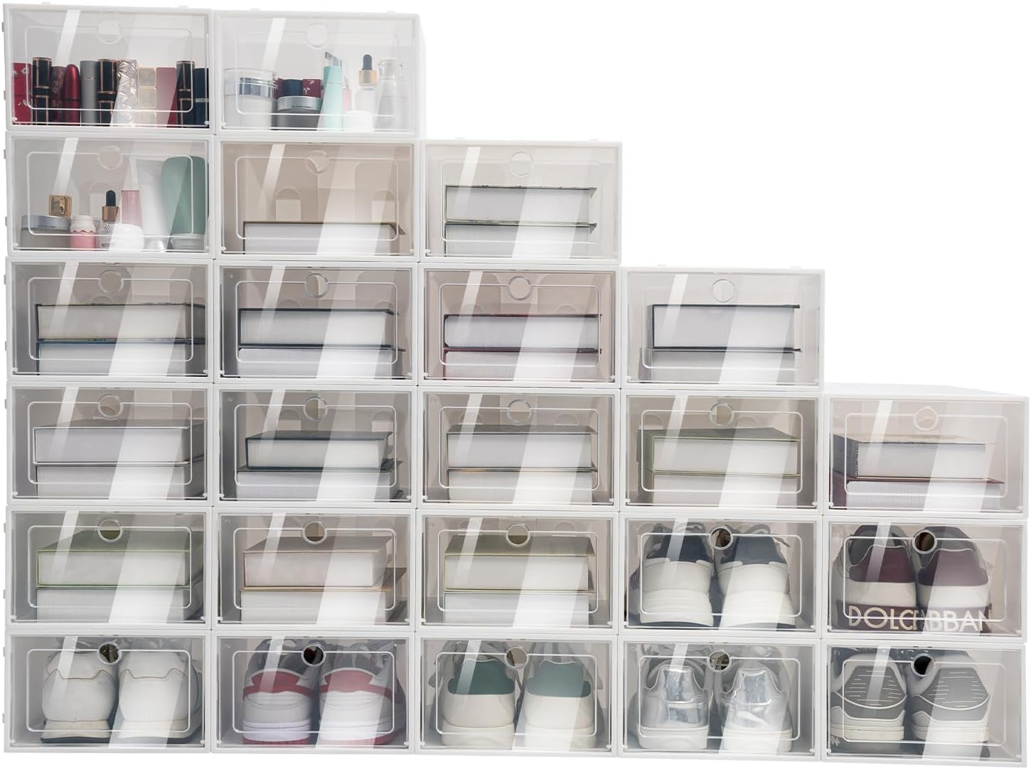 24 Pack Shoe Storage Boxs Foldable Clear Plastic Shoe Organizer For