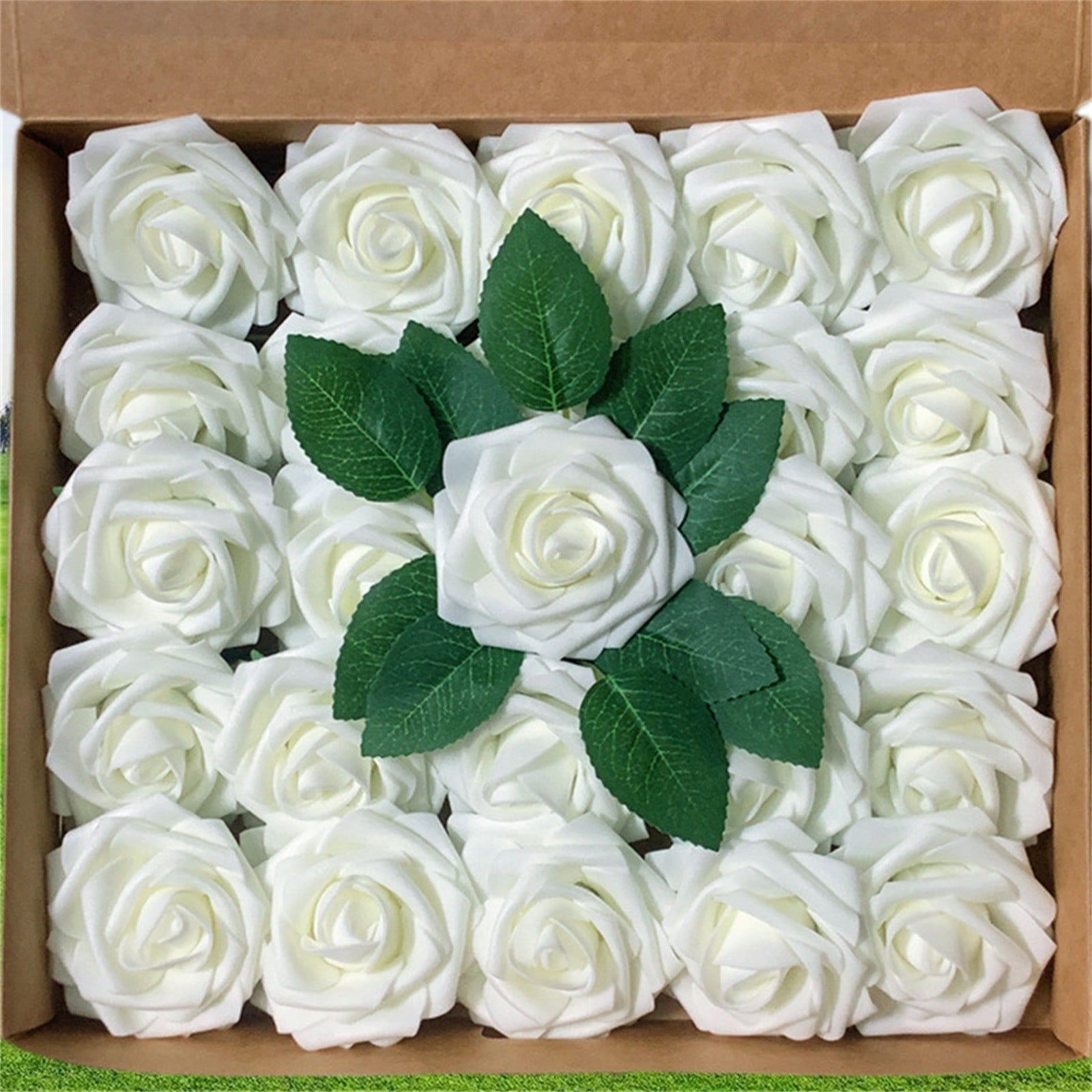 Pcs Real Looking Ivory Foam Fake Roses With Stems For Diy Wedding