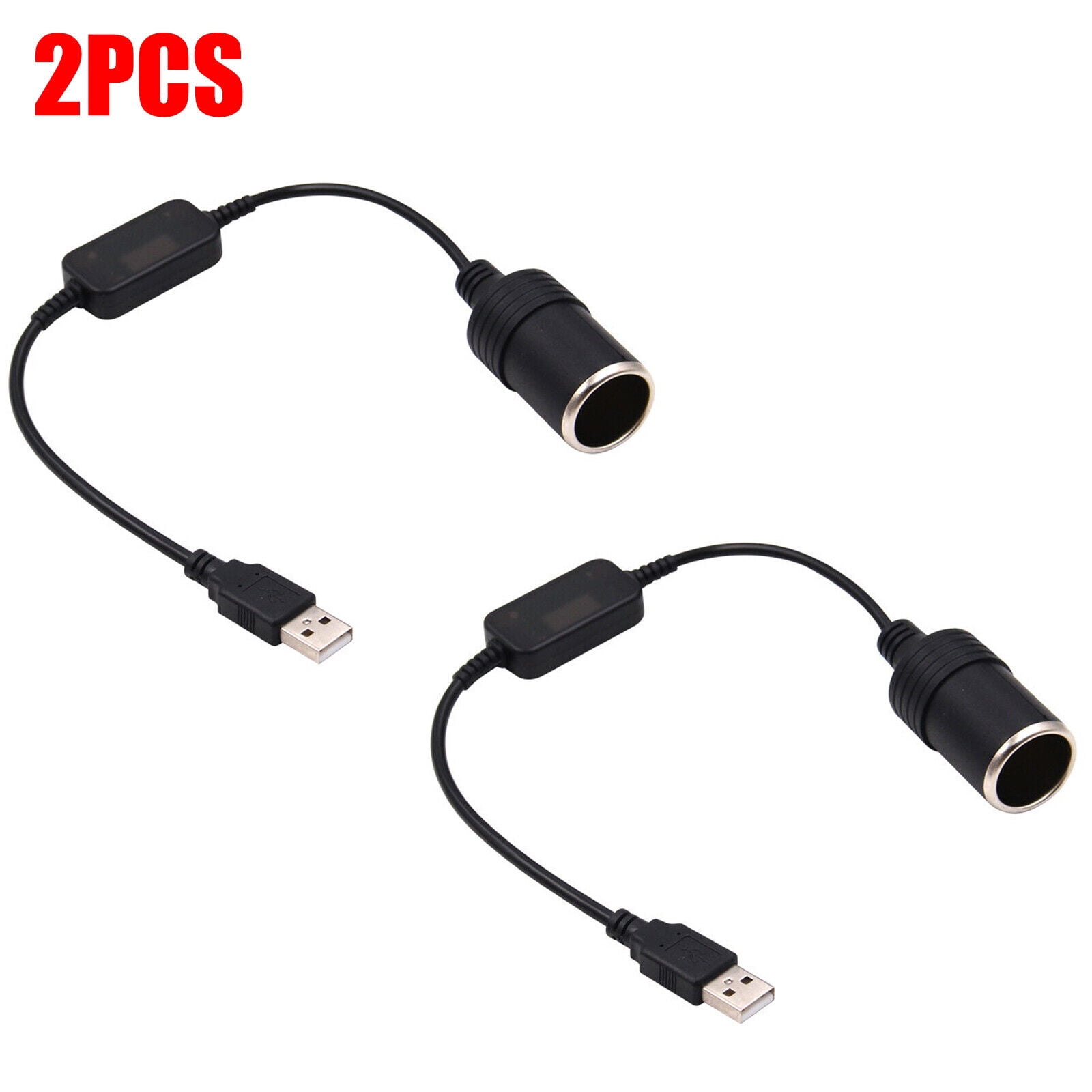 2x USB A Male To 12V Car Cigarette Lighter Adapter Socket Female