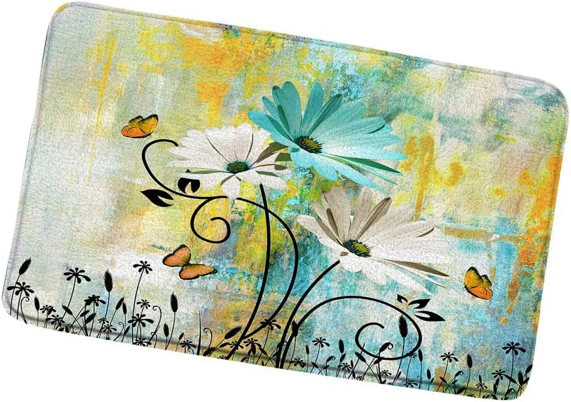 Pieces Set Rustic Daisy Floral Bath Mat Farmhouse Teal Flowers