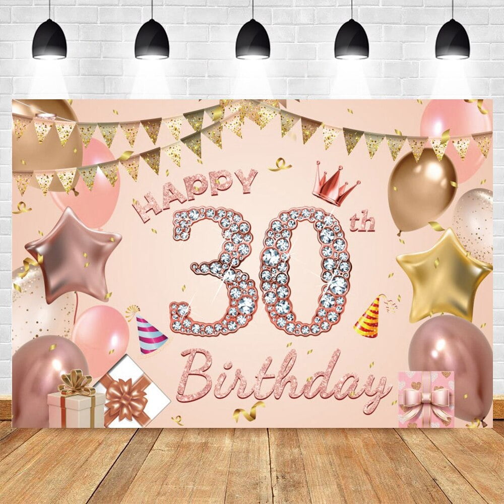 30th Birthday Party Custom Backdrop Pink Balloon Glitter Girl