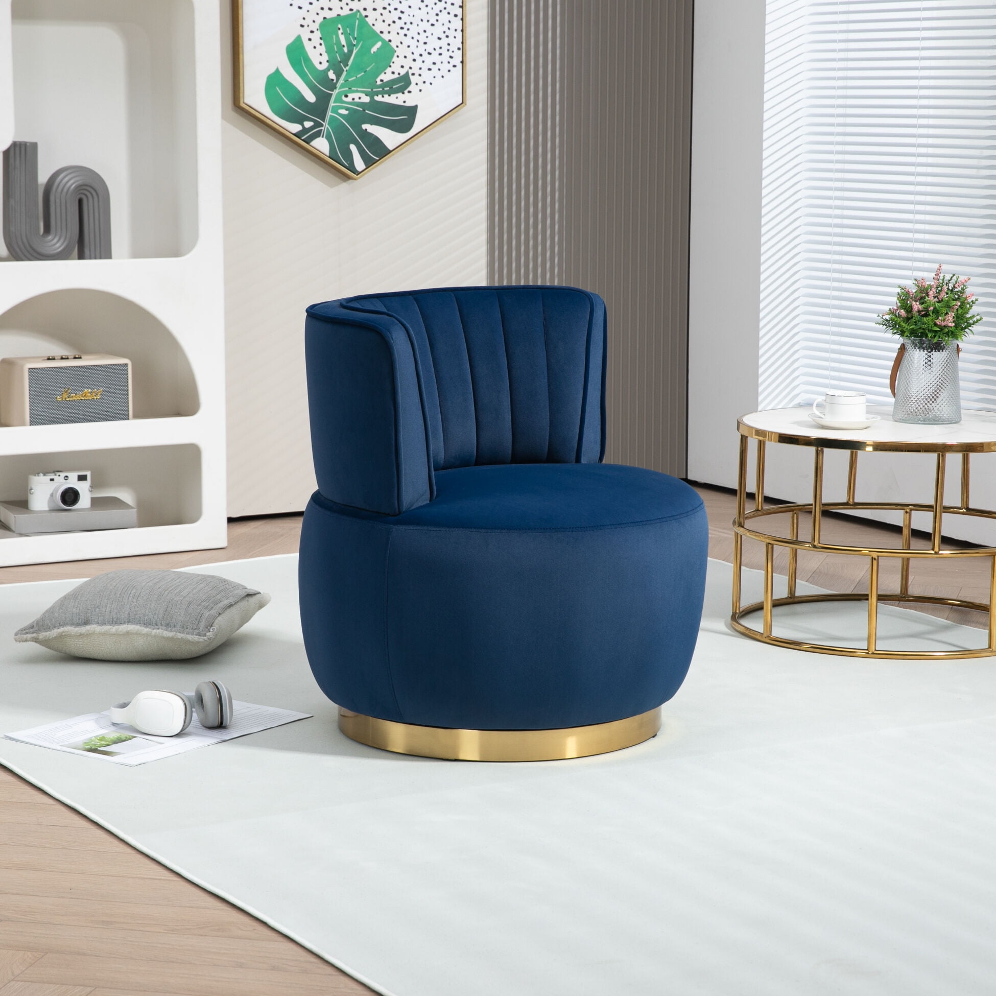 Degree Velvet Fabric Swivel Chair Modern Cuddle Barrel Club