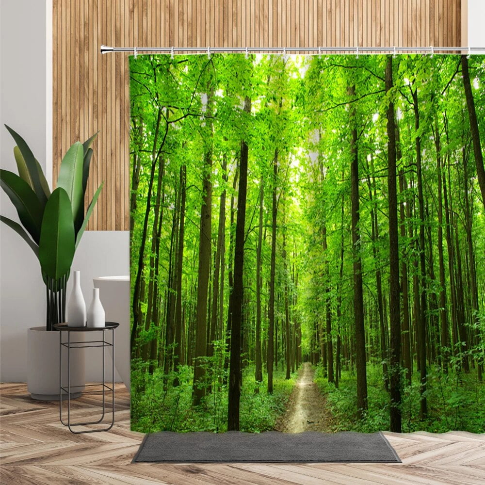 D Tropical Forest Natural Scenery Shower Curtain Green Trees Moss Deep