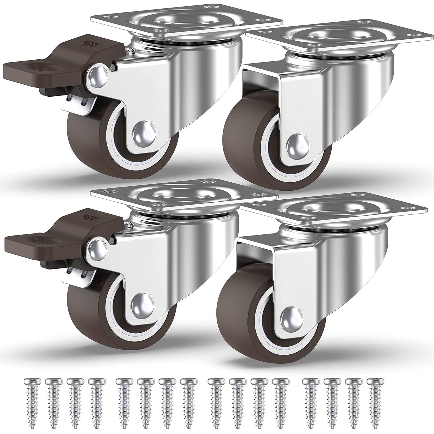 4 Pack 1 Inch Small Caster Wheels With 2 Brakes Screws 200 Lbs