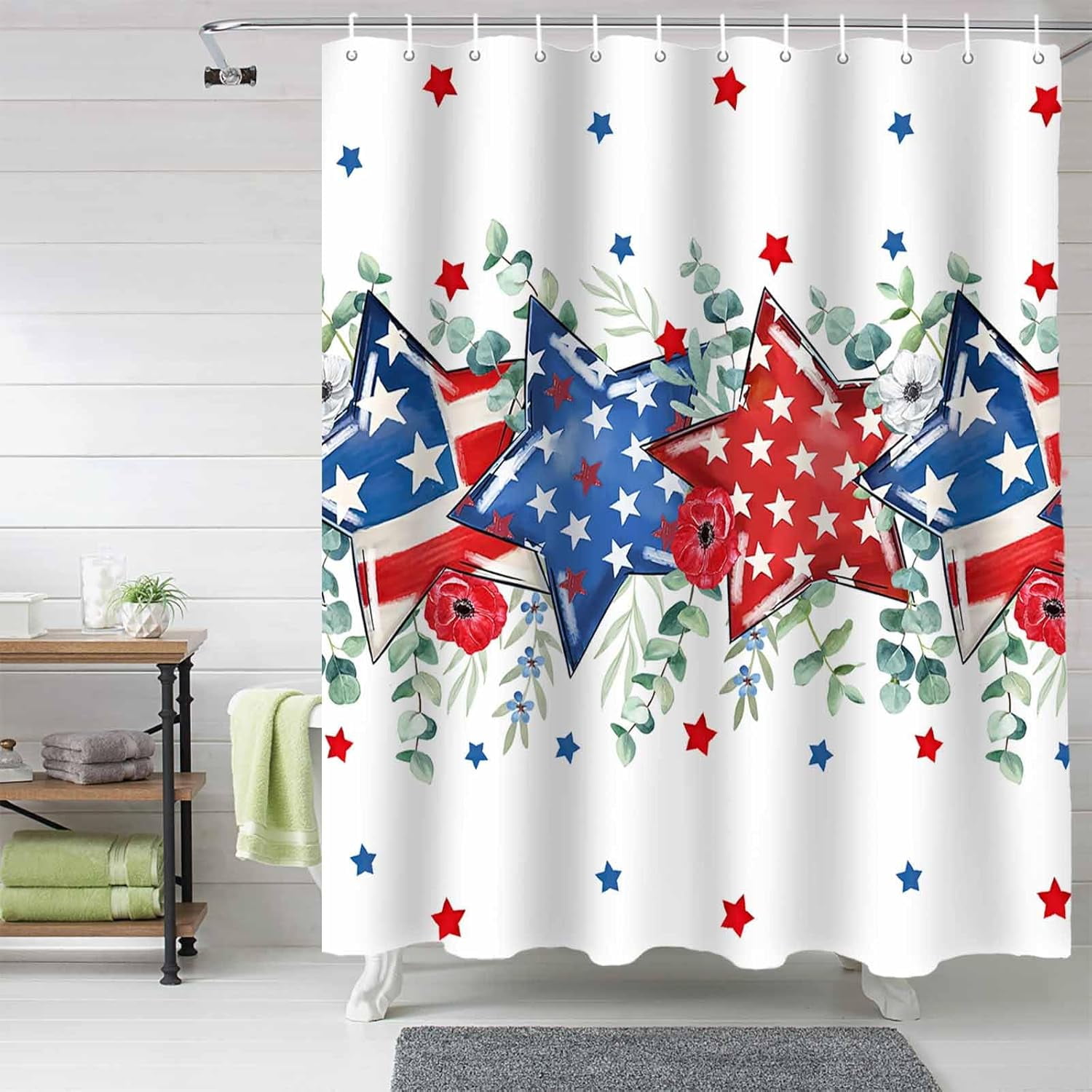 4th Of July Shower Curtain Patriotic Star American Flag Shower Curtains