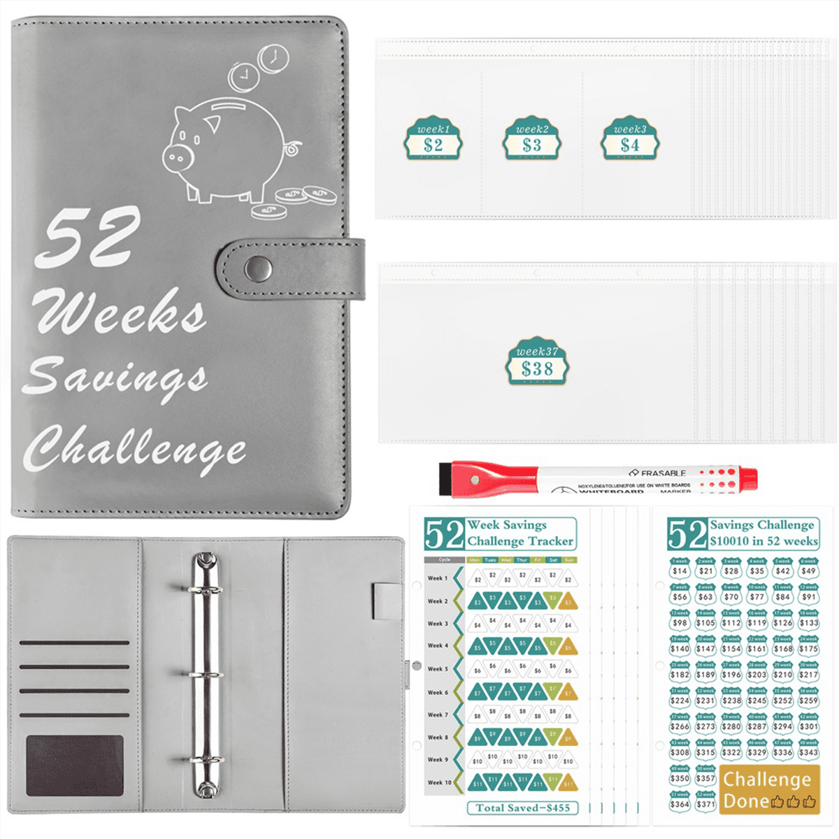 Week Money Saving Challenge Binder With Savings Challenges Book Cash