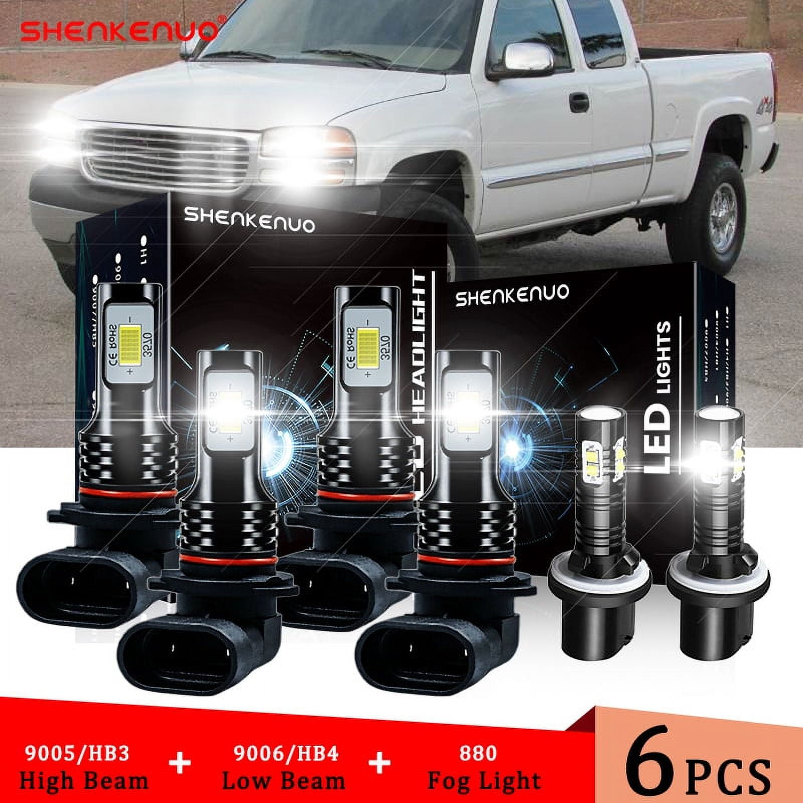 6pcs For 1999 2000 2001 2002 GMC Sierra 1500 2500 9005 9006 LED