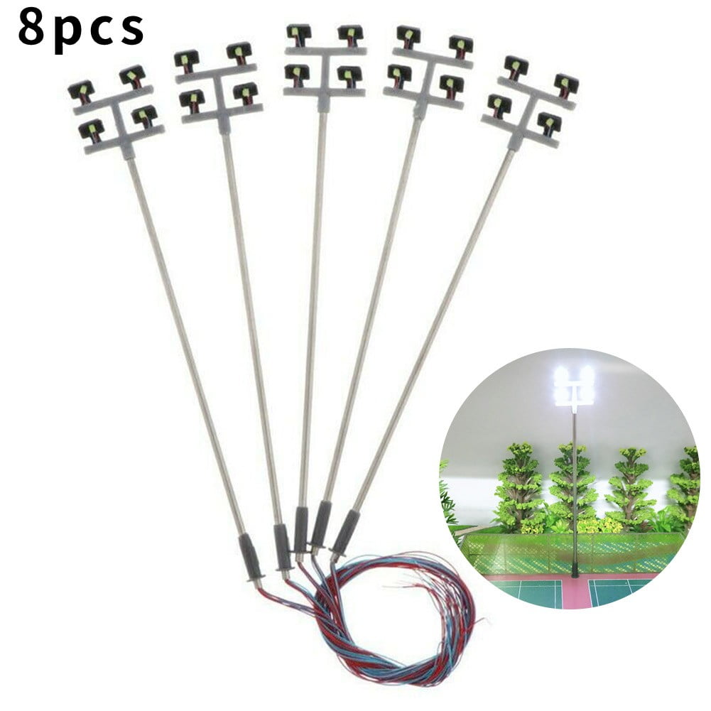 8Pcs Model Railway 1 87 HO OO Scale Plaza Lamps LED Street Light