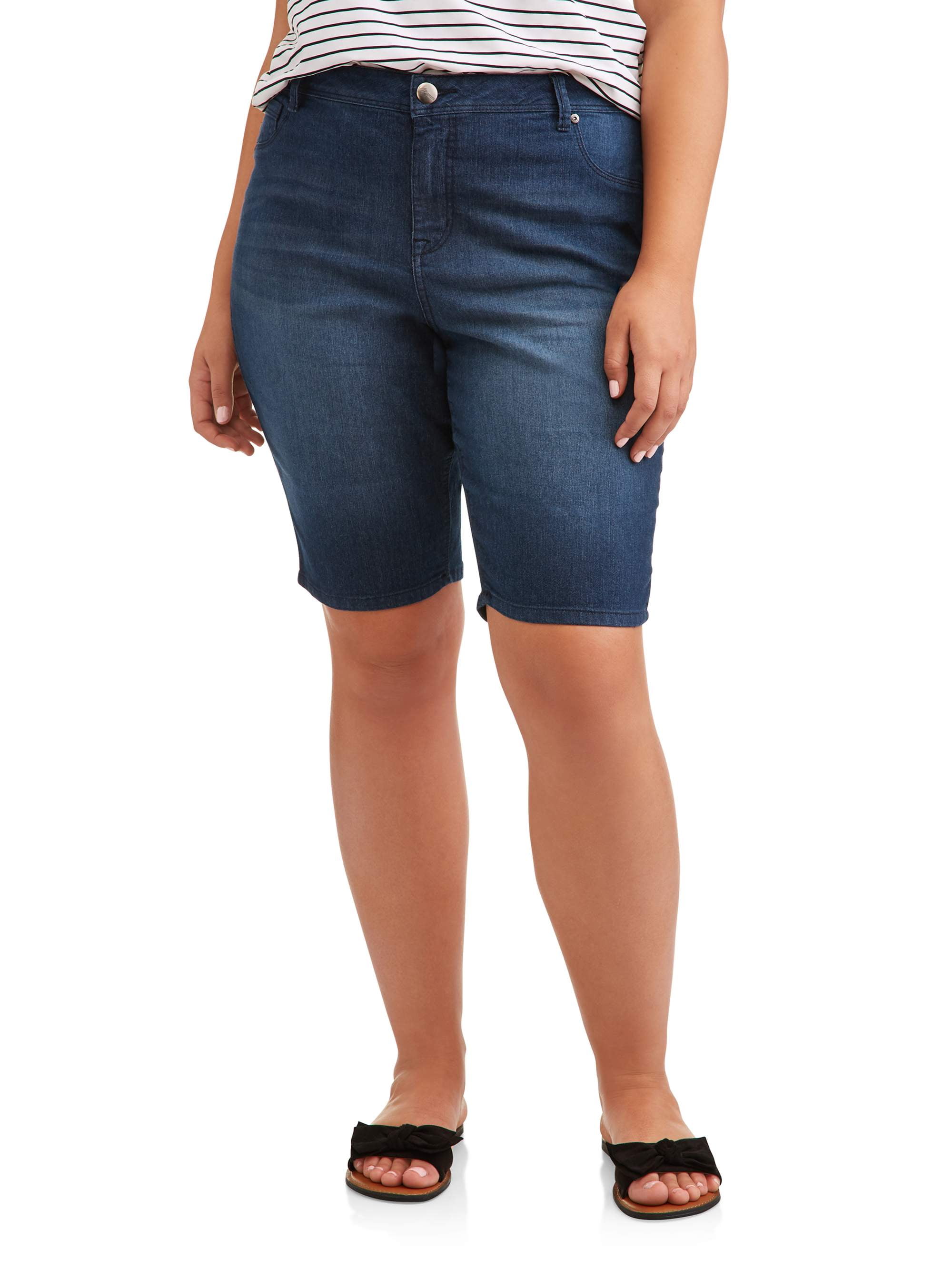 A Denim Women S Plus Size Basic Bermuda Shorts Walmart