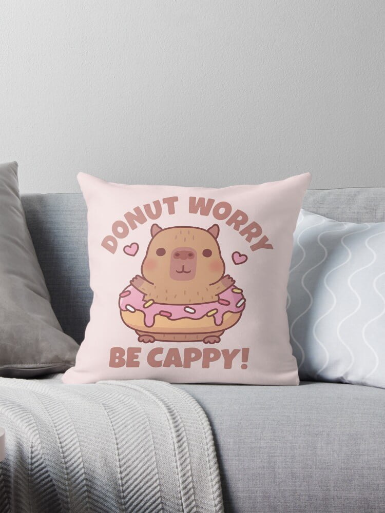 AABERIC Funny Donut Worry Be Cappy Capybara Quote Throw Pillow Covers