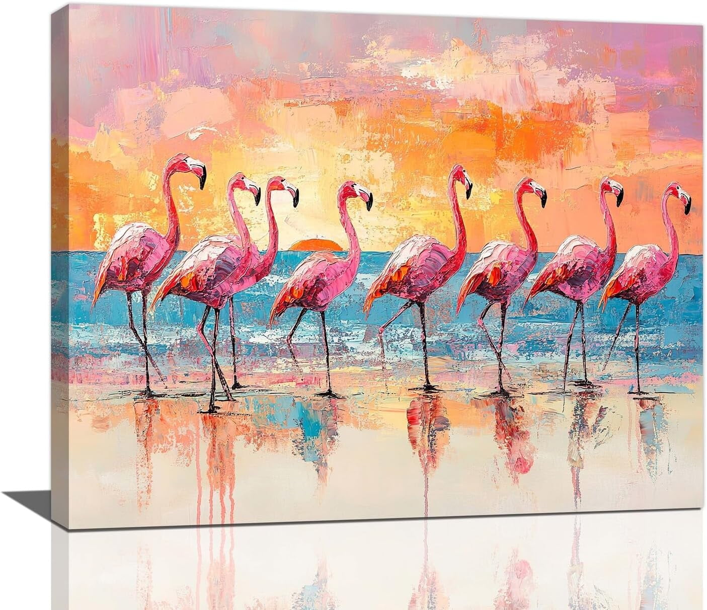 Aazaqtin Pink Flamingo Canvas Wall Art Tropical Flamingo Coastal Blue