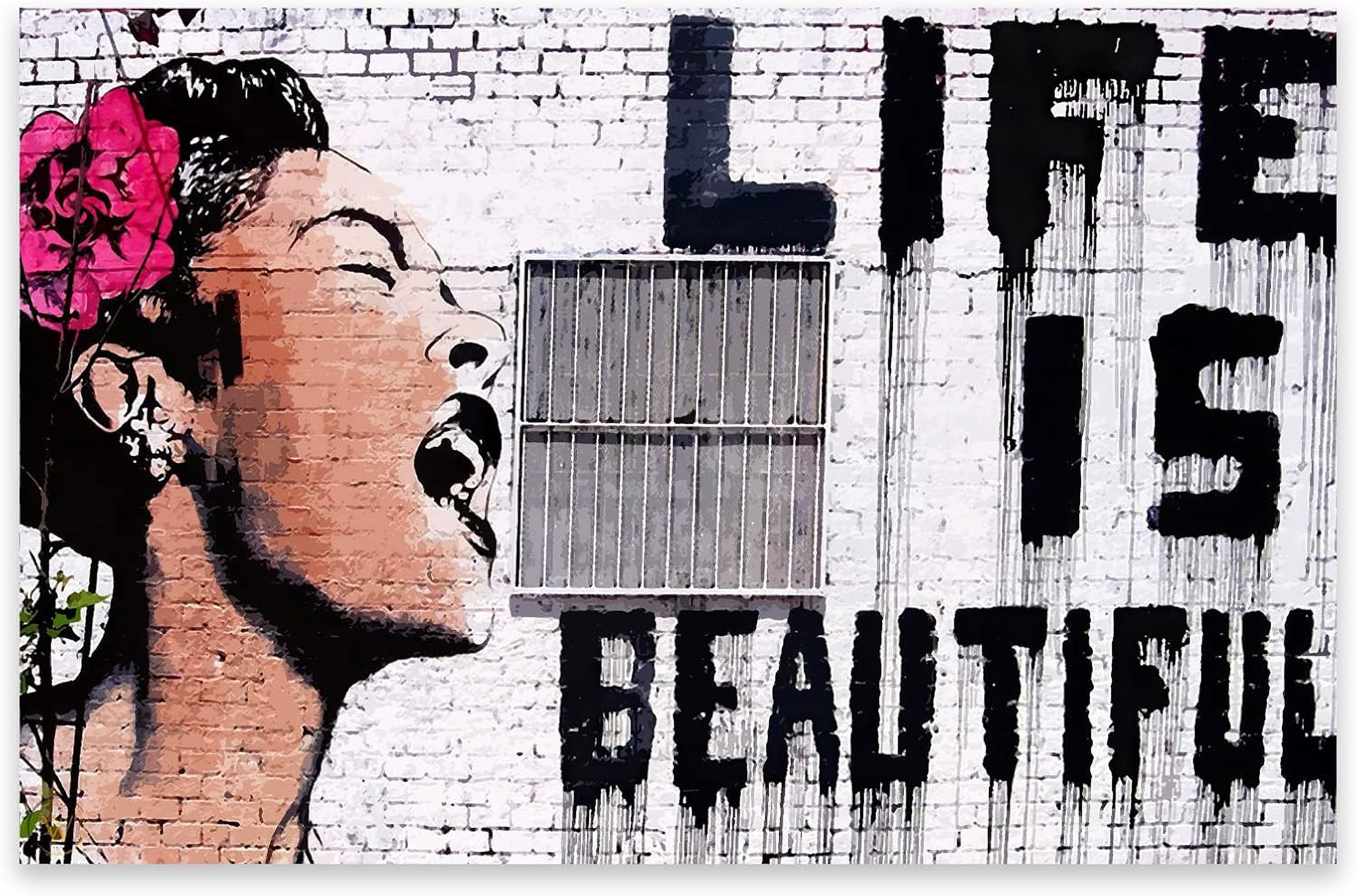 Avoi Banksy Canvas Wall Art Life Is Beautiful Poster Graffiti Art