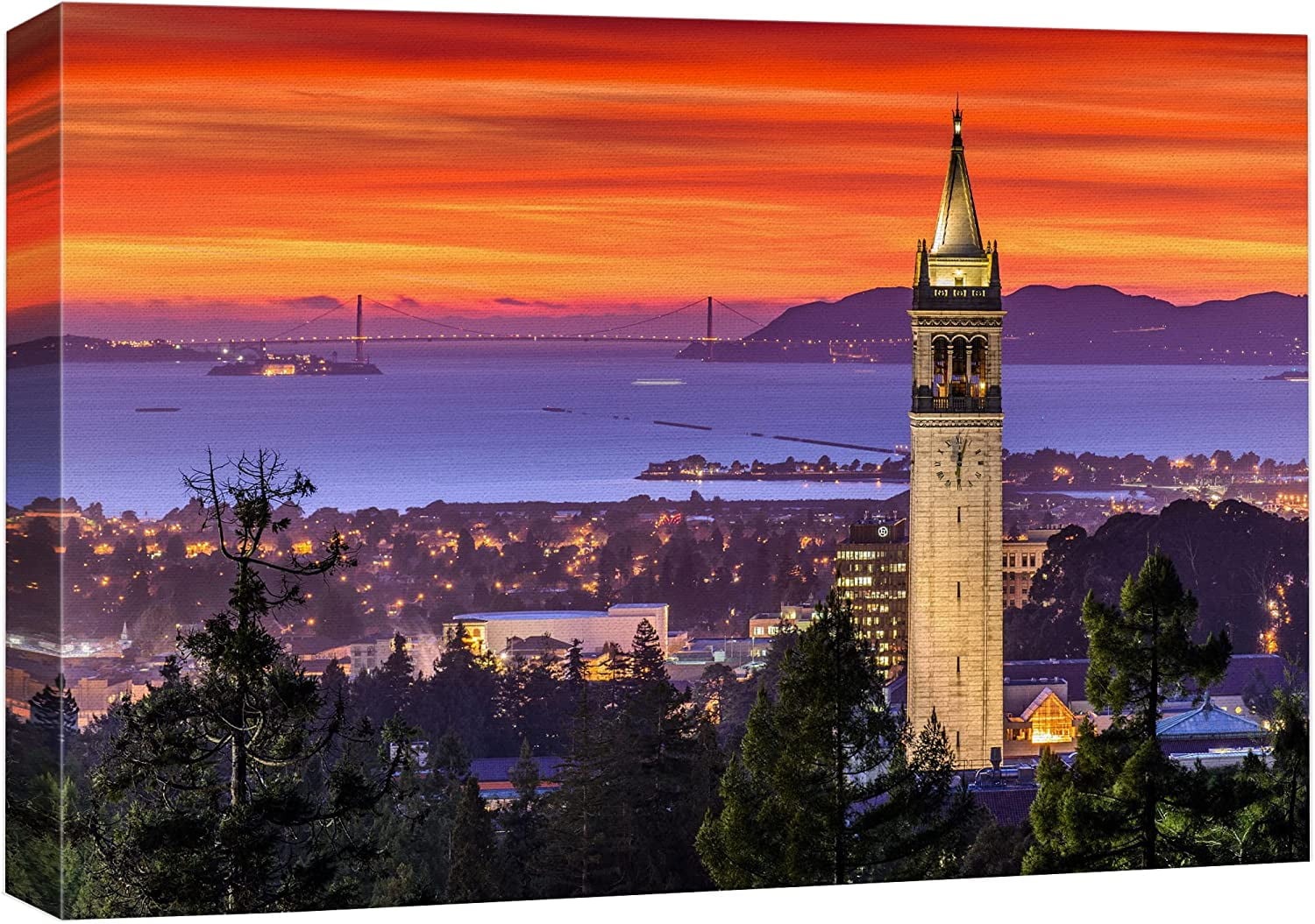 Avoi Canvas Print Wall Art Purple Red Sunset Over San Francisco Bay