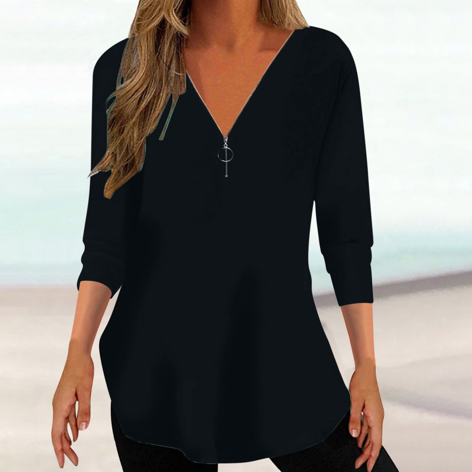 AXXD Black Basic Blouses For Women Business Casual Summer 2024 Fshion