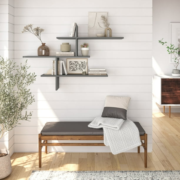 Ada Home Decor Furniture 48.5" 3 Tier Anthracite Webster Modern Wall Shelf