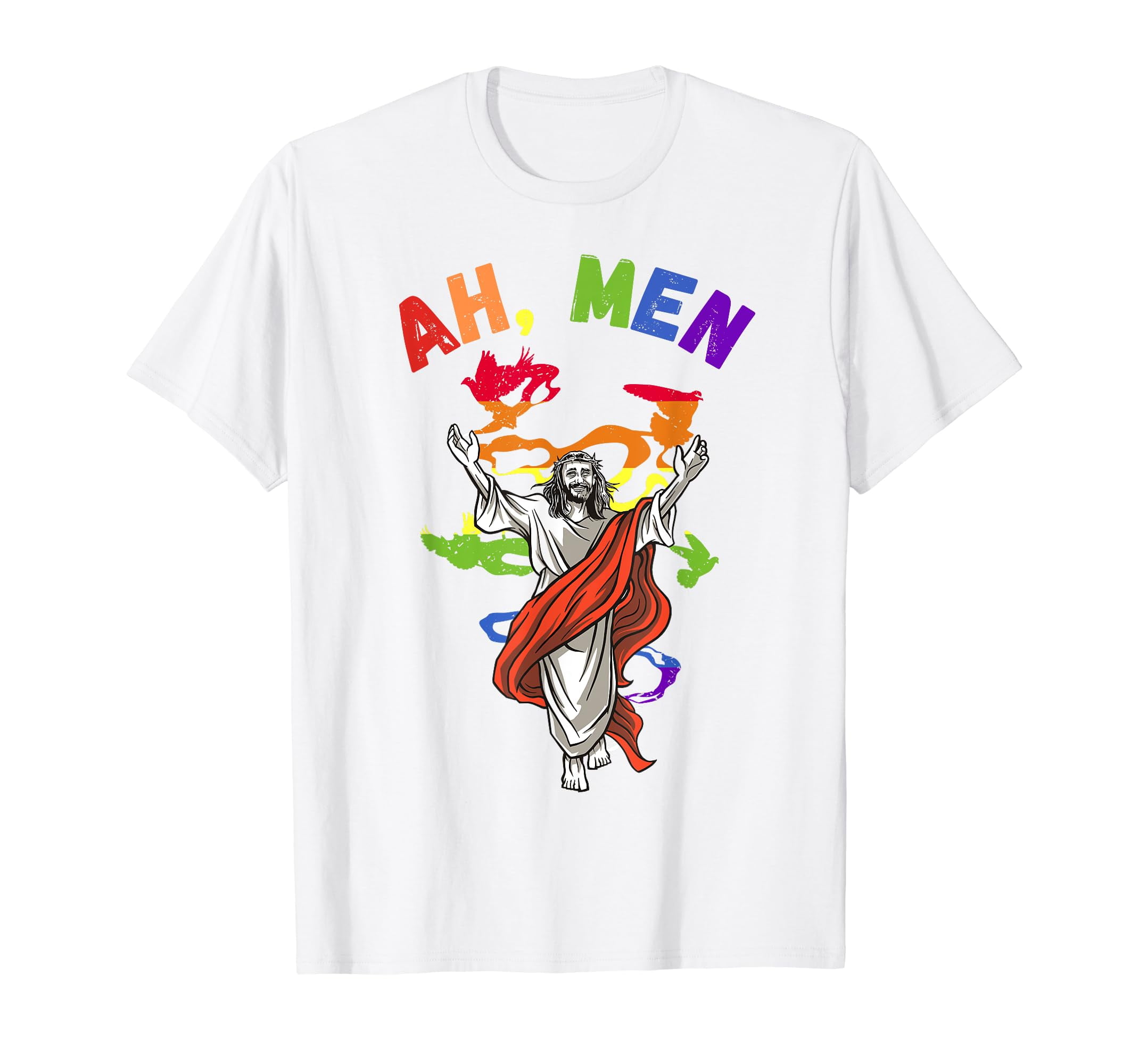 Ah Men Funny Lgbt Gay Pride Jesus Rainbow Flag Christian Vintage Casual