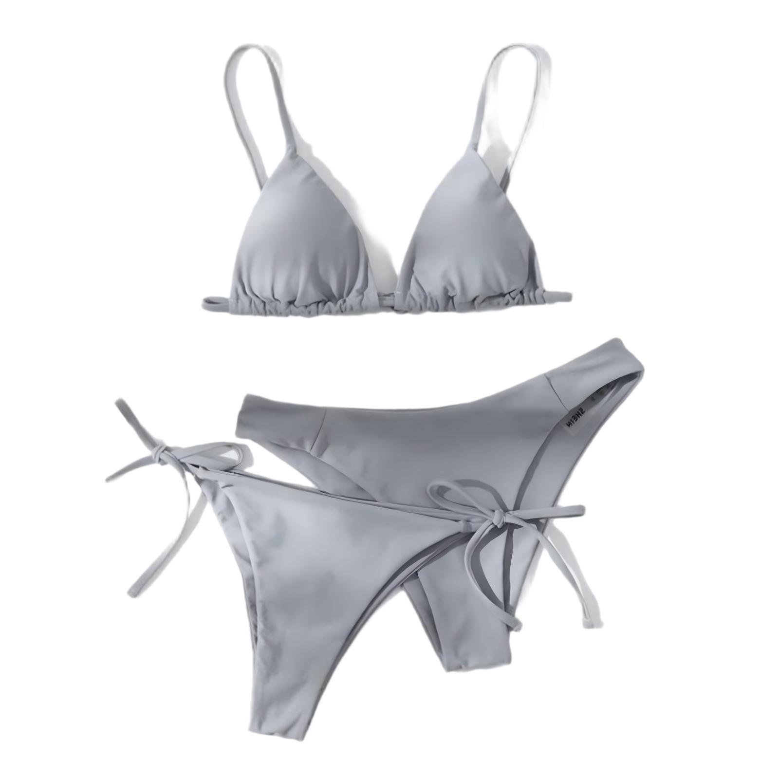 Ahabrexf High Cut Swimsuit For Women Solid Color Backless Strap Bikini