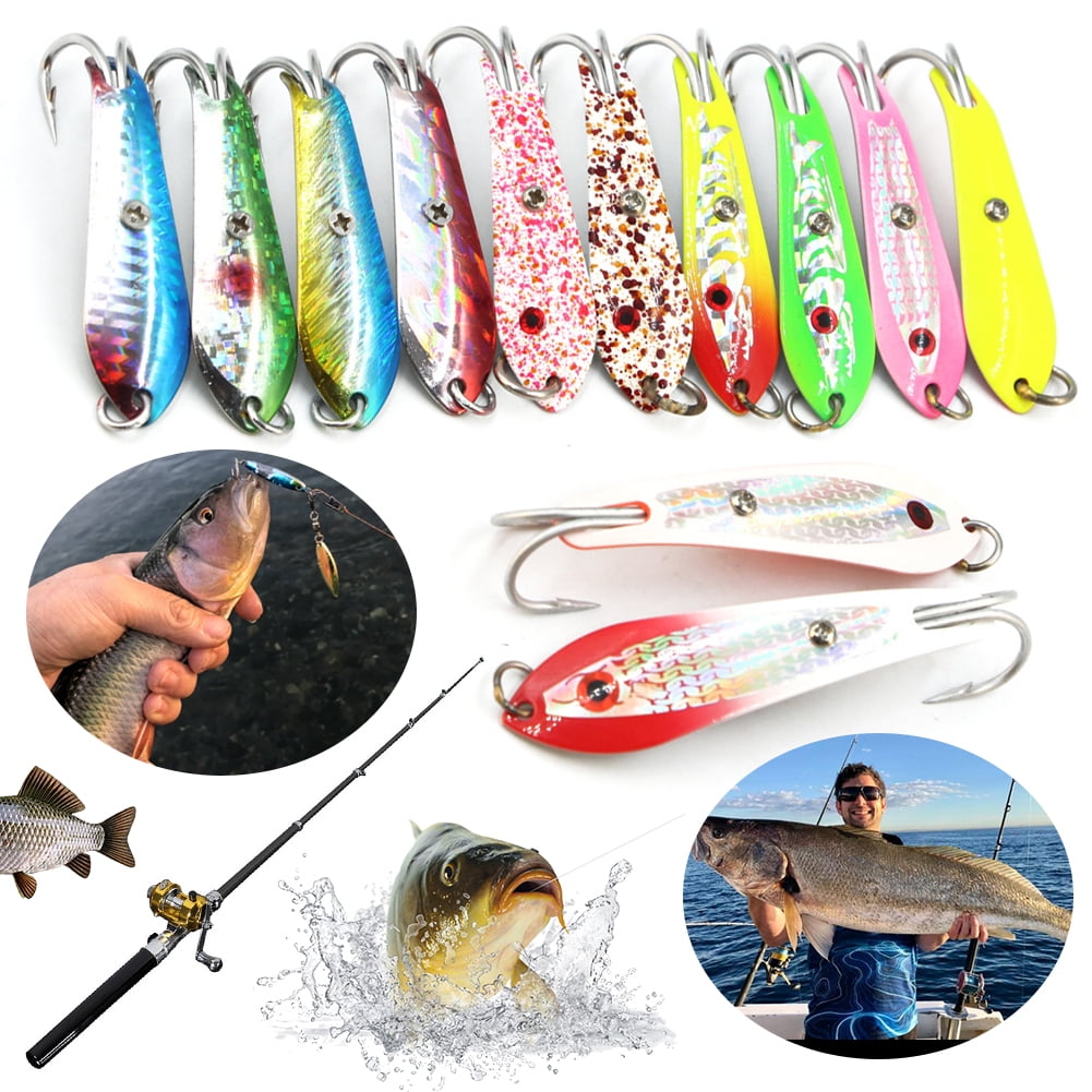 Aixig Metal Spoon Spinner Lure Spoon Fishing Lure Double Hooks Fishing