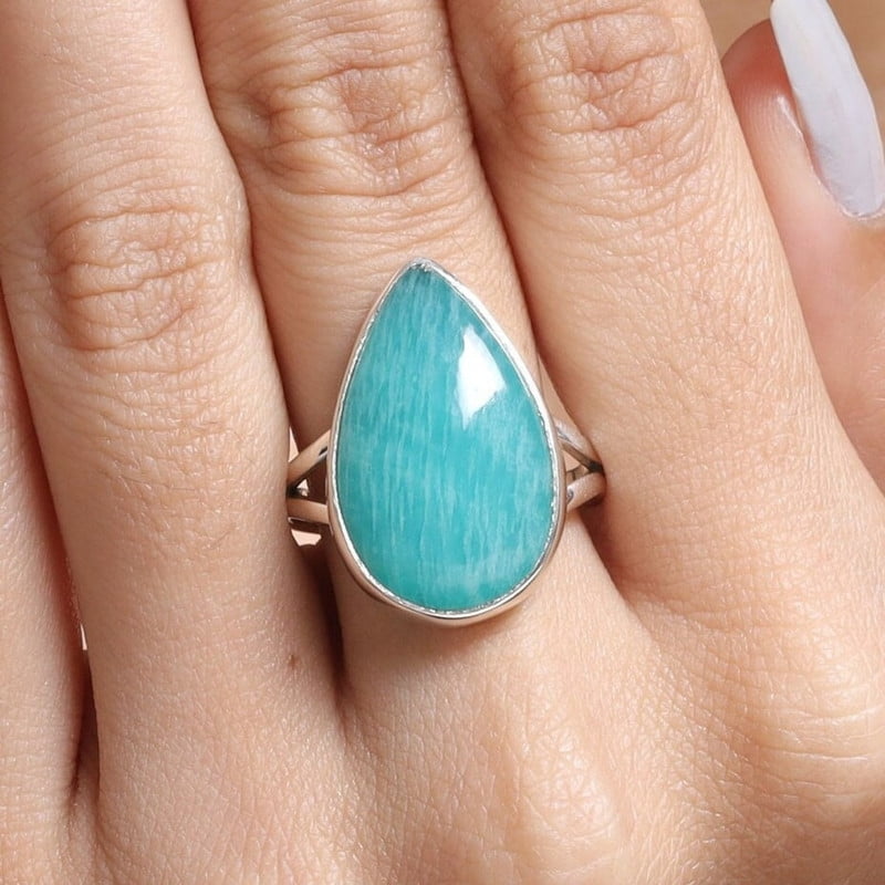 Amazonite Ring 925 Sterling Silver Ring Pear Gemstone Ring