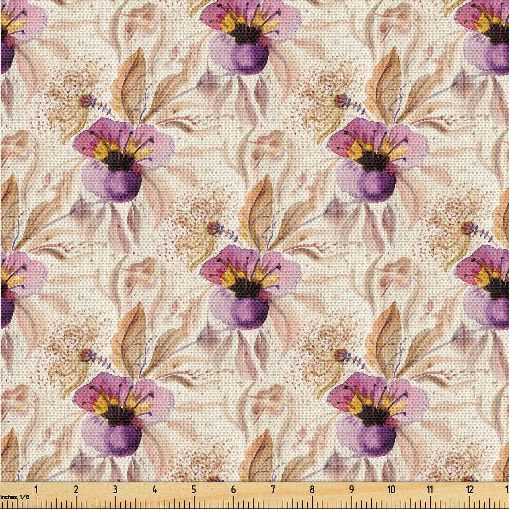 Ambesonne Floral Design Fabric By The Yard Bloom Vintage Neutral