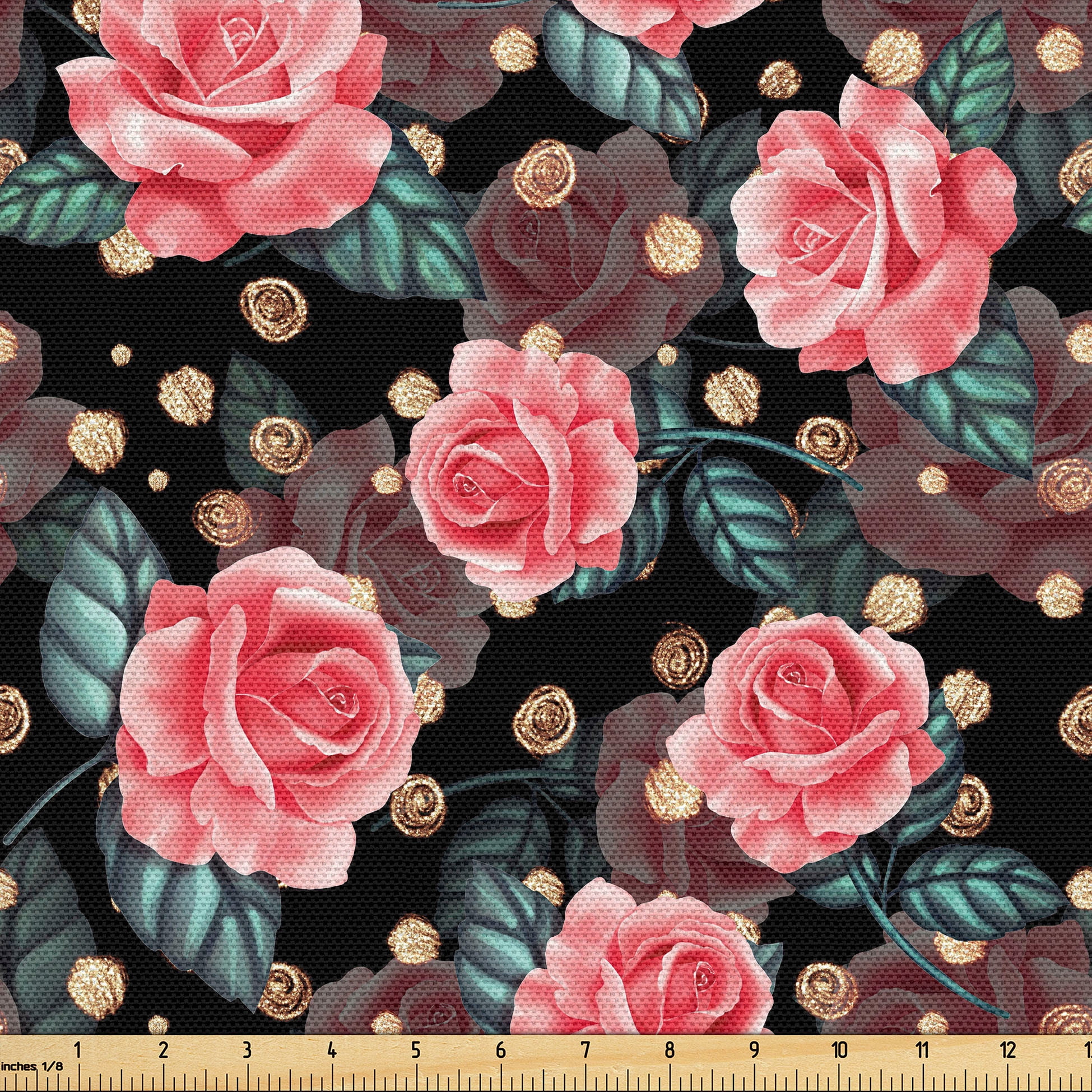 Ambesonne Floral Fabric By The Yard Vintage Red Roses Circular 10