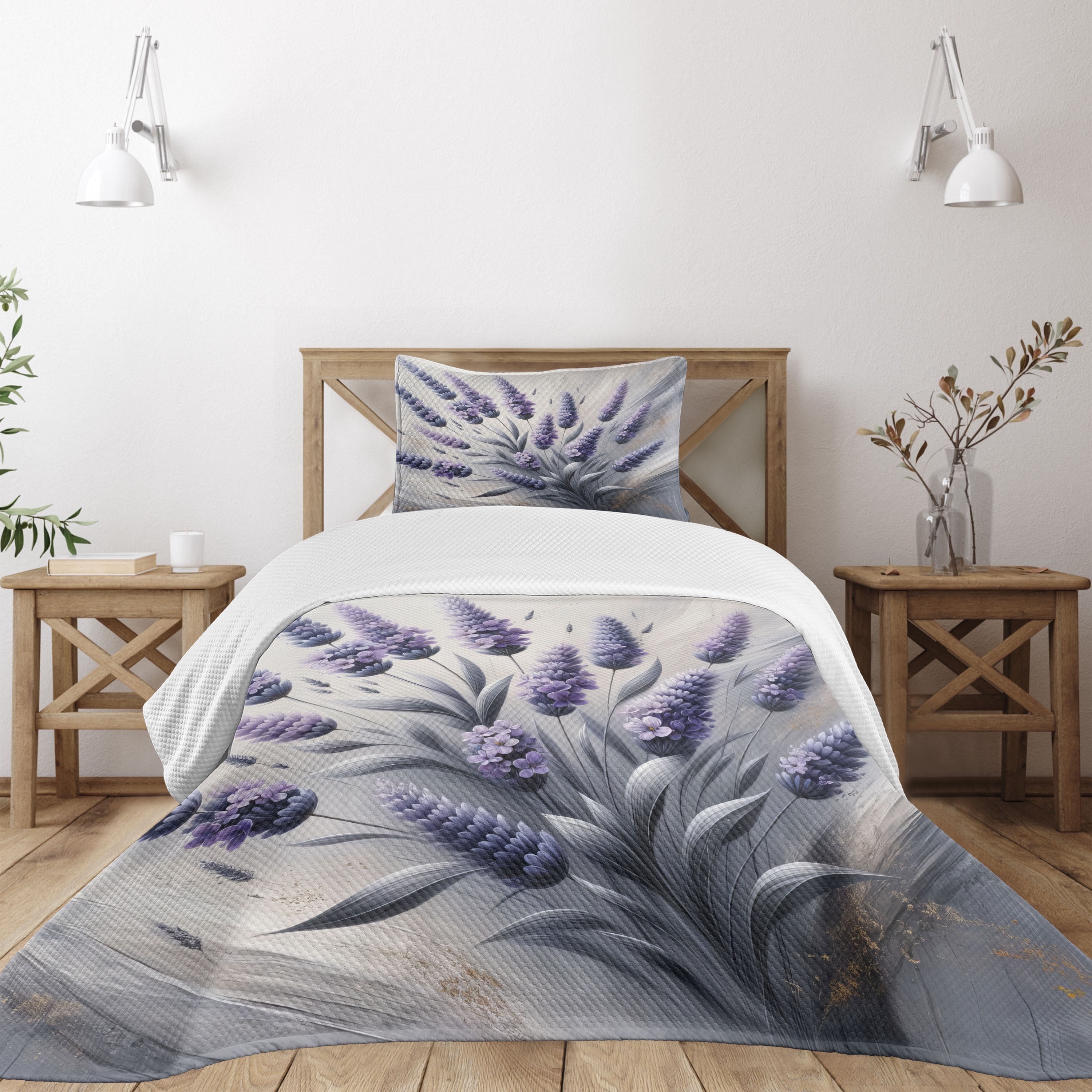 Ambesonne Lavender Quilted Bedspread Set Pcs Modern Floral Muted