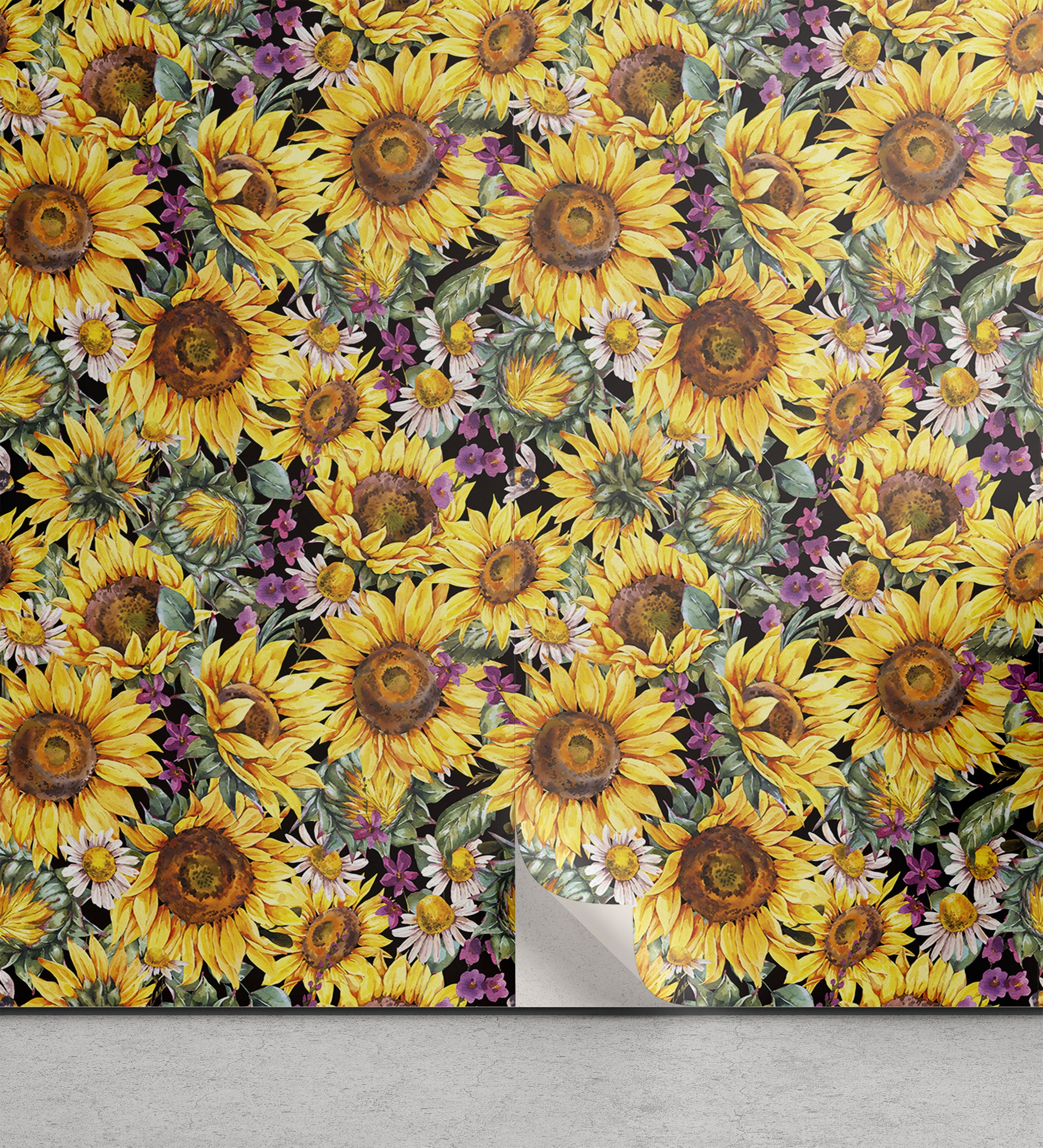 Ambesonne Sunflower Peel Stick Wallpaper For Home Vintage Floral