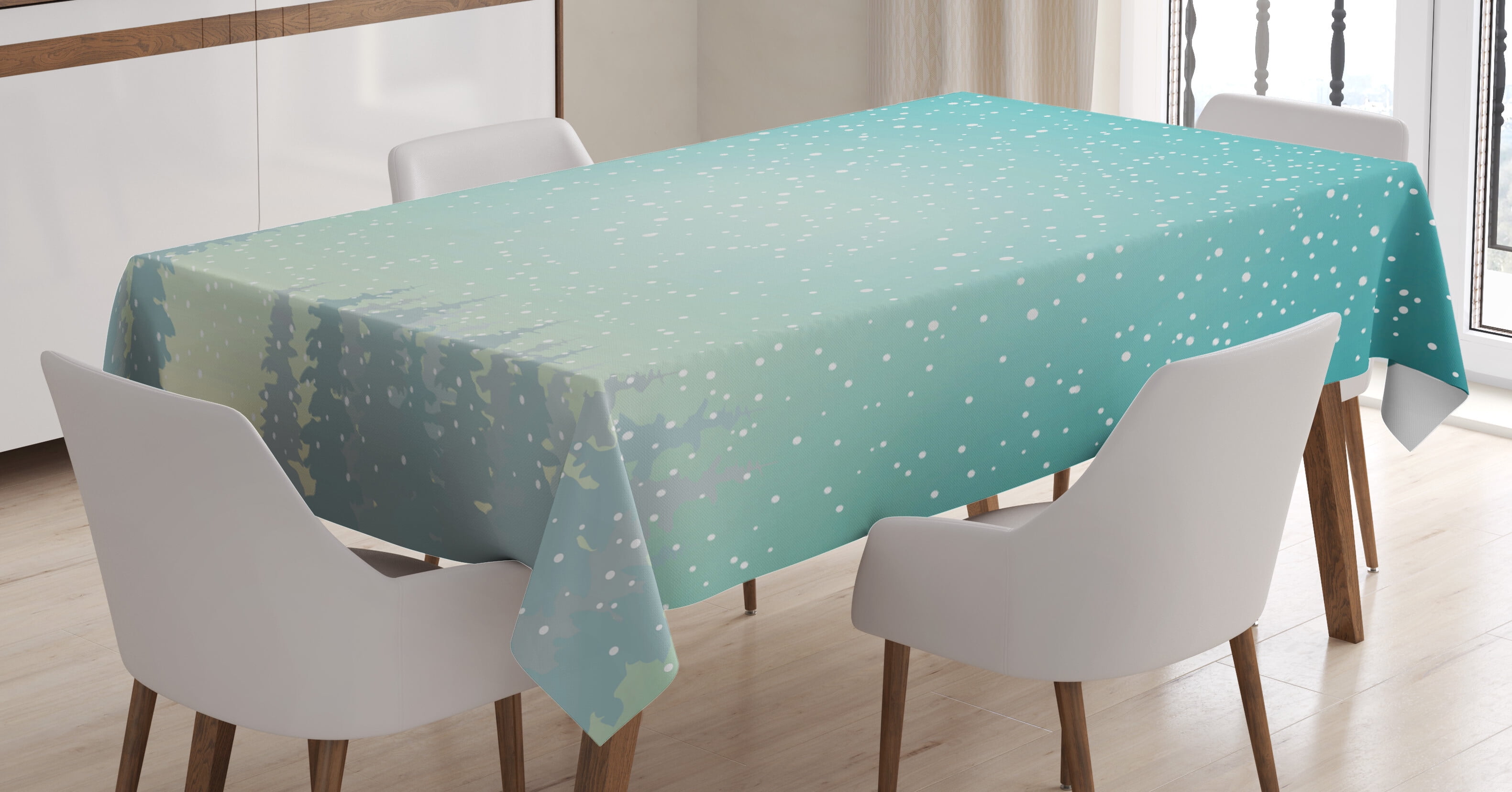 Ambesonne Winter Tablecloth Rectangular Table Cover Spruce Forest Snow