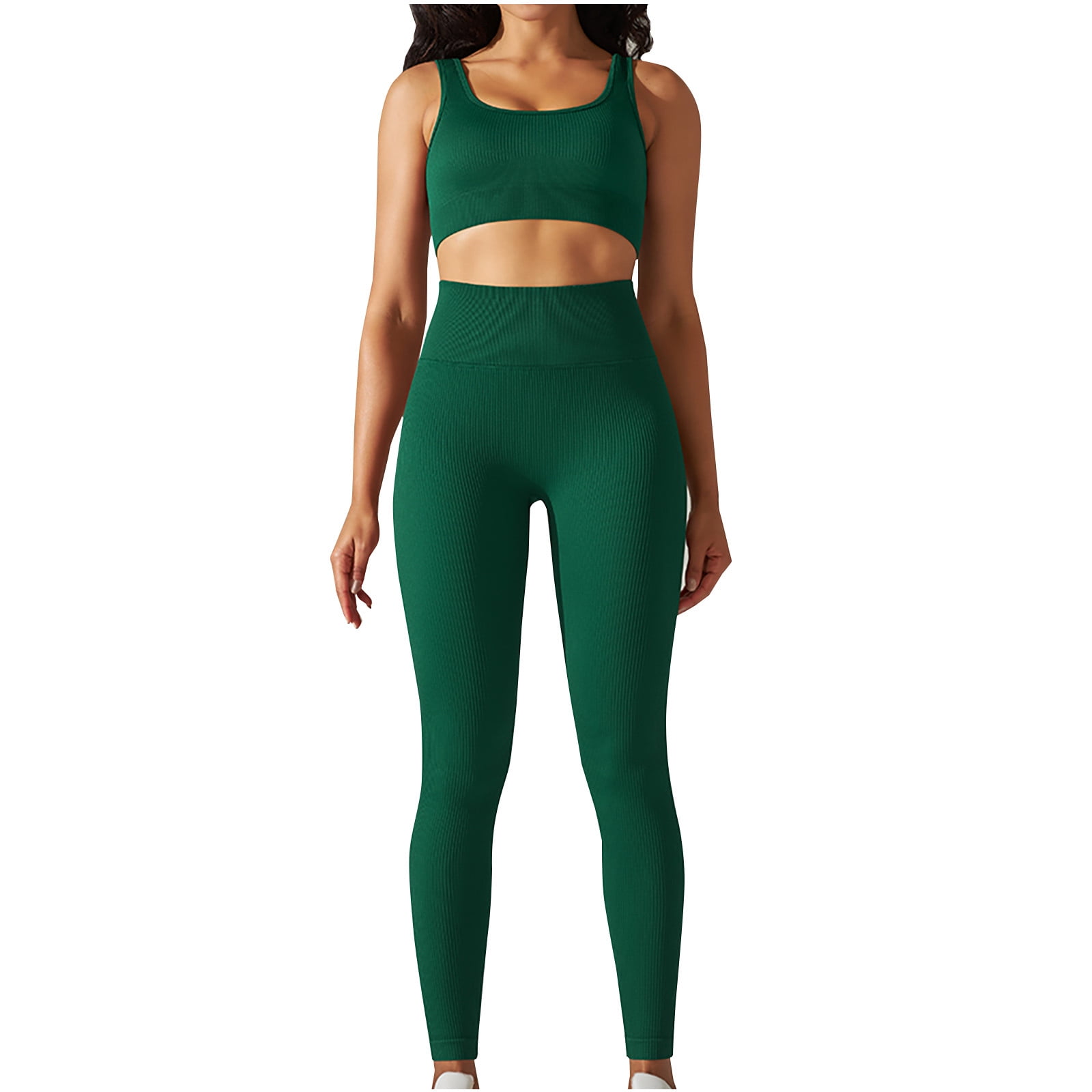 Annhoo Piece Workout Sets For Women Ribbed Sports Bra And High Waist