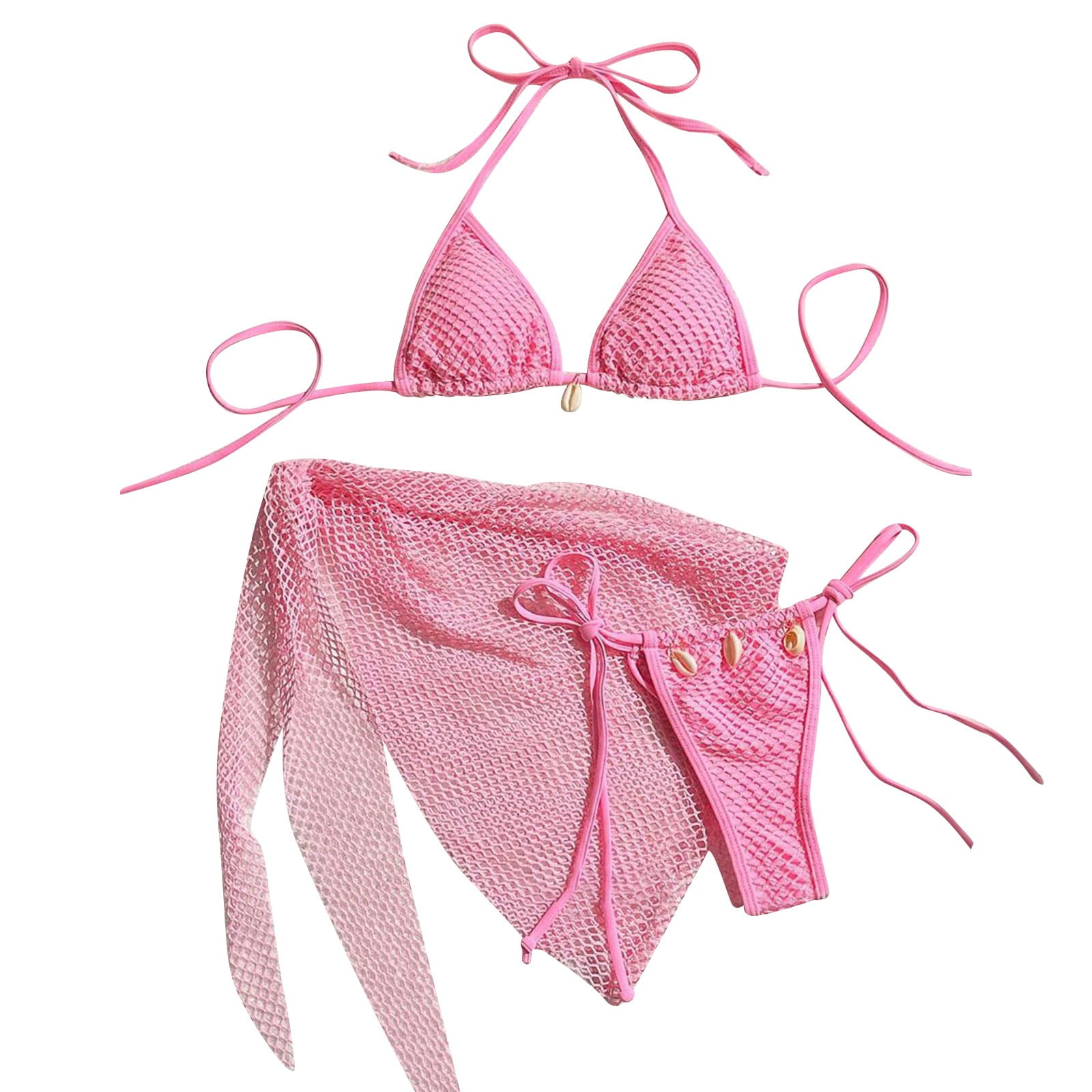 Arnsht Women S Triangle Bikini Fishnet Tie Side Halter String Bikini