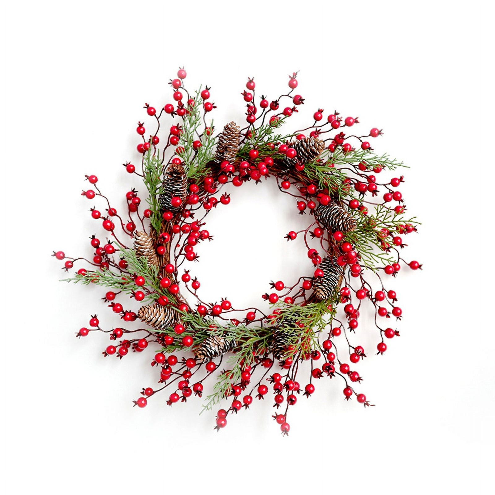 Artificial Red Berries With Pine Cones Rattan Wreath Greenery Christmas