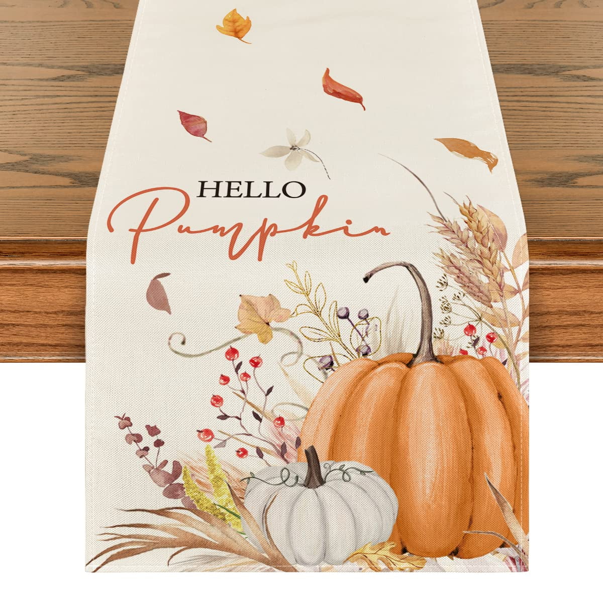 Artoid Mode Hello Pumpkin Floral Maple Leaves Fall Table Runner X