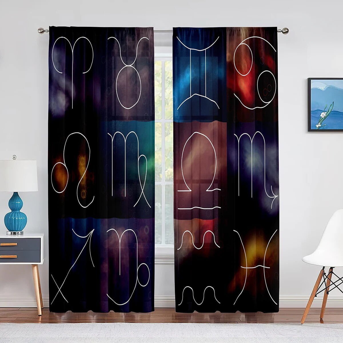 Astrology Tulle Curtains Constellation Of Zodiac And Planets Window