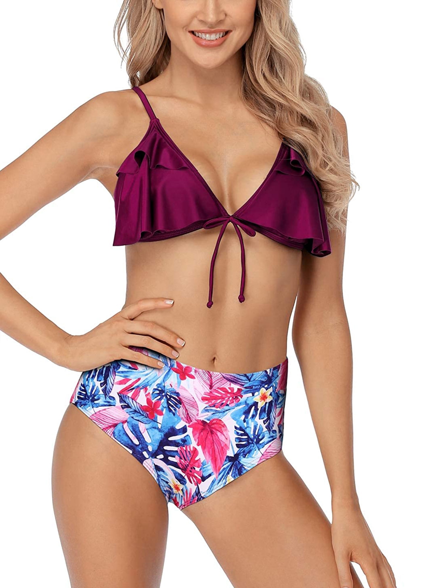 Attraco Women S Pleated Bikini Lace Up Two Piece Vintage Padded