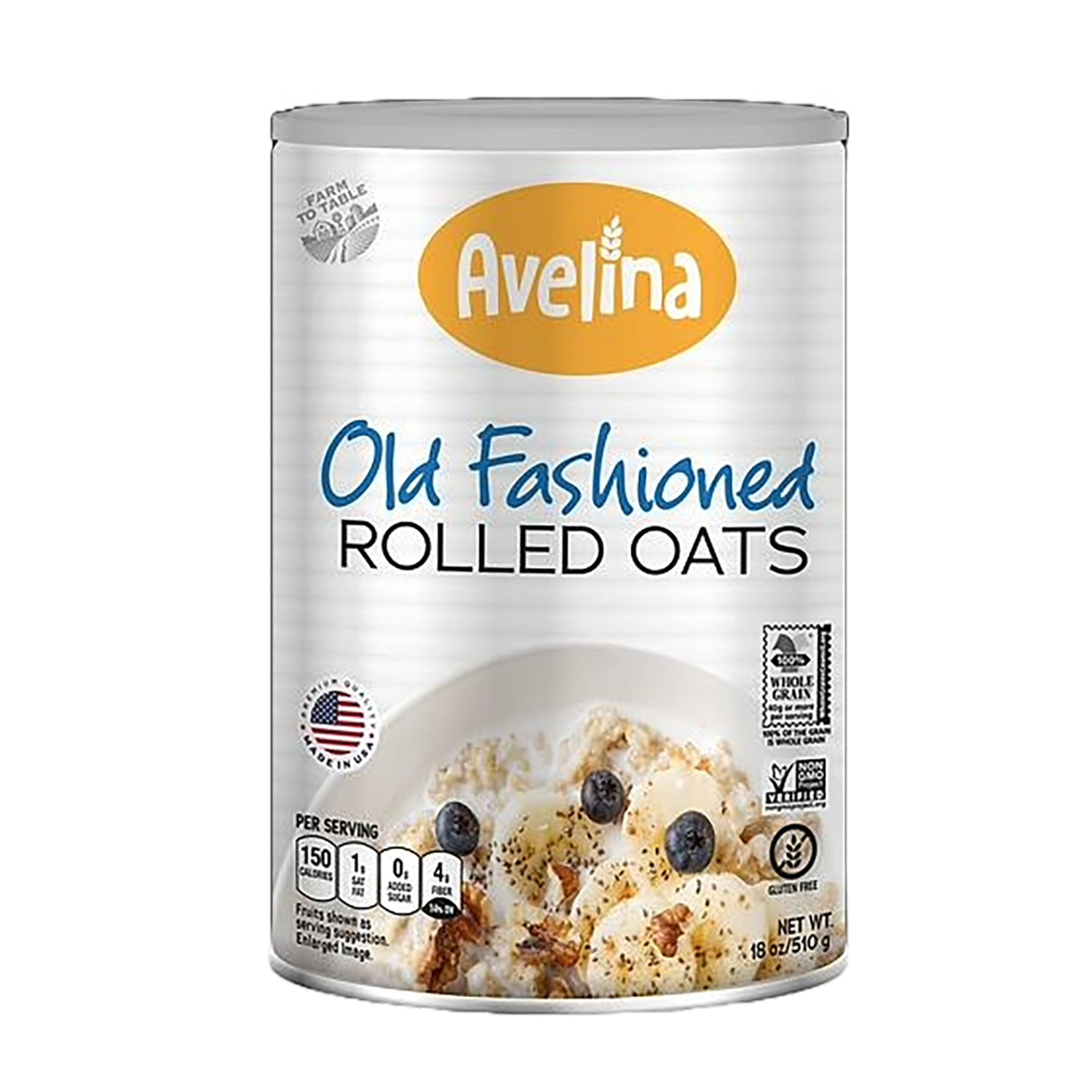 Avelina Old Fashioned Rolled Oats Canister 18 Oz Walmart