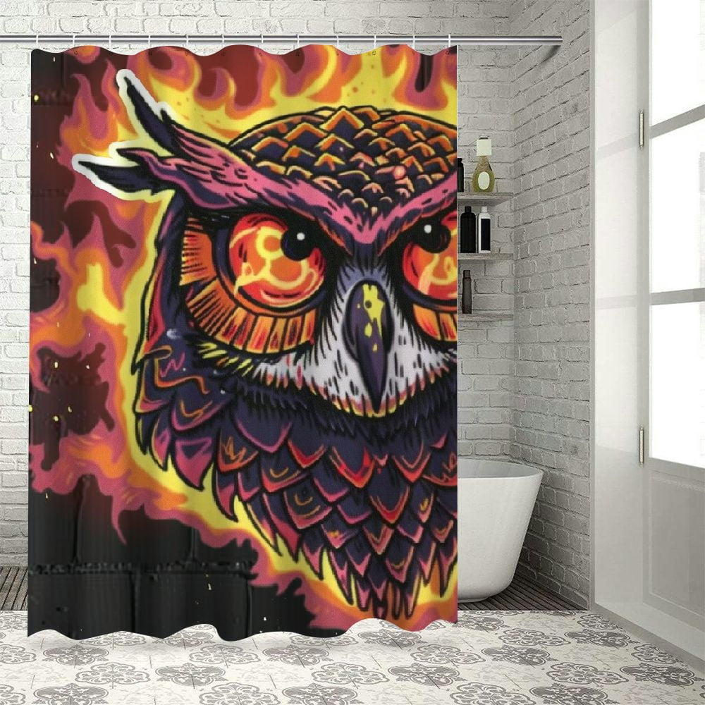 Bciig Owl Fire Eyes Bathroom Decor Set Colorful Luxurious Graphic Print