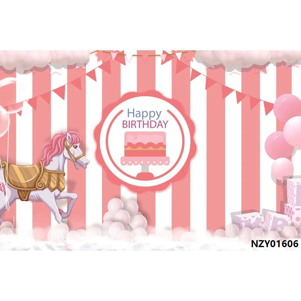 Baby Shower Backdrops Blue Sky White Clouds Bear Hot Air Balloon Stripes Customized Photography