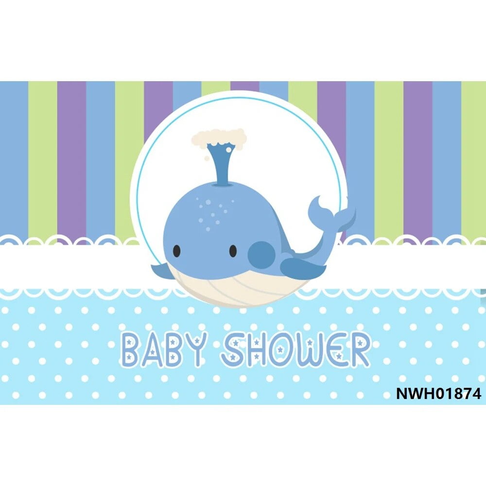 Baby Shower Backdrops Blue Sky White Clouds Bear Hot Air Balloon Stripes Customized Photography