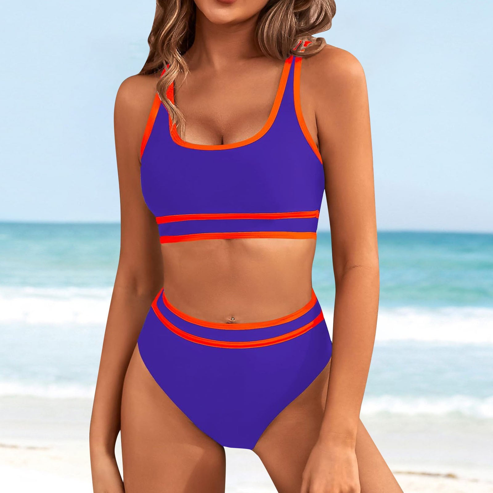 Baodmurt Blue Two Swimsuit High Waisted Contrasting Colors Bikini Sets Size S Xl Walmart