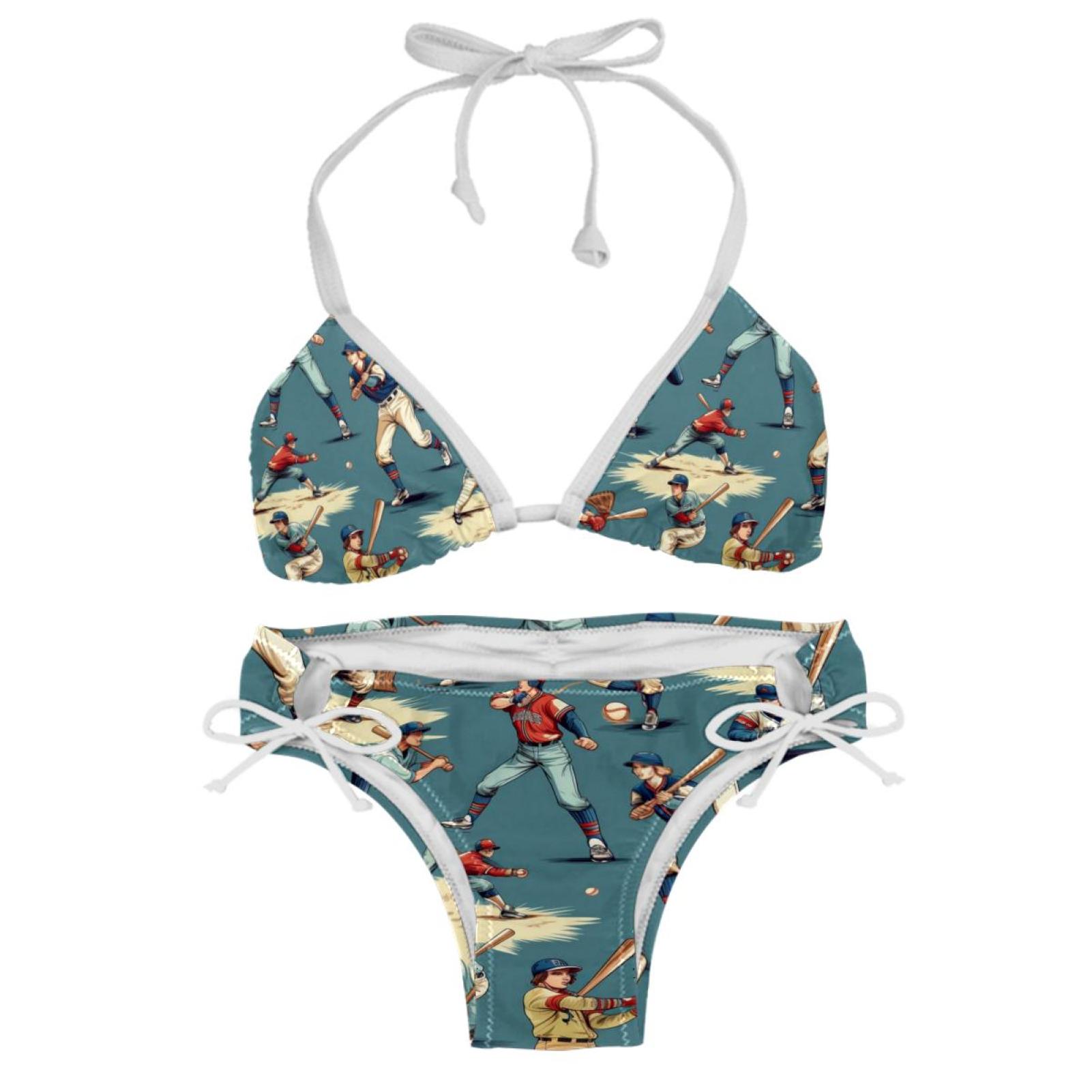 Baseball Detachable Sponge Adjustable Strap Bikini Set Two Pack