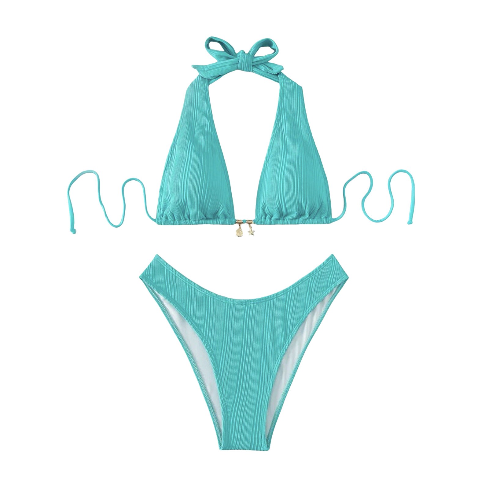 GAQLIVE Bikini Solid Color Halter Neck Swimwear Split Swimsuit Swims