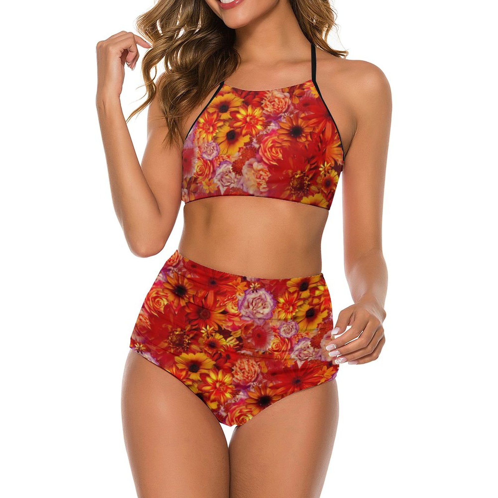 Bikini Swimsuit Set Sexy Floral Damask Bikini Set Gold And Red Trend