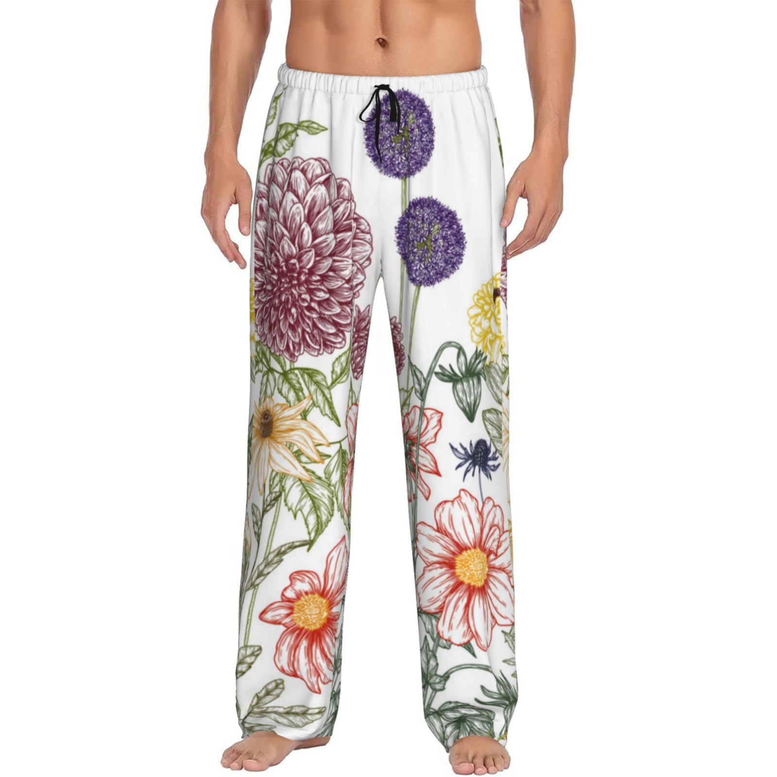 Bingfone Autumn Garden Mens All Over Print Sleep Pajama Pants Large