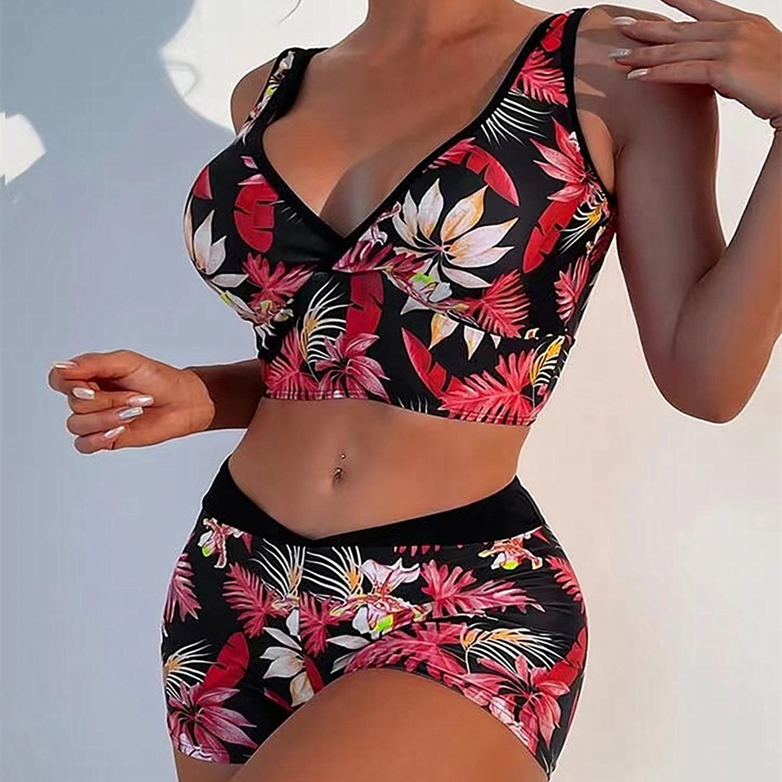 Biziza Women Bikini Sets Criss Cross Back Bathing Suit Floral Knot
