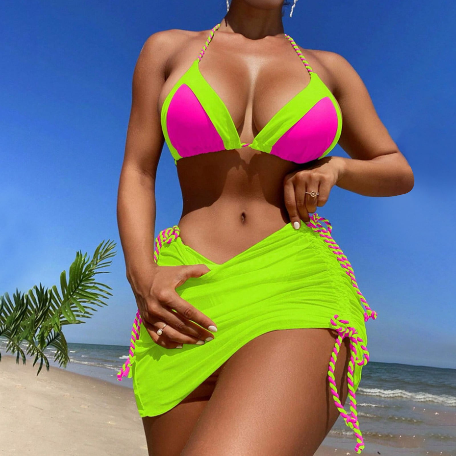 Biziza Women S High Cut String Triangle Bikini Set Tie Side Triangle