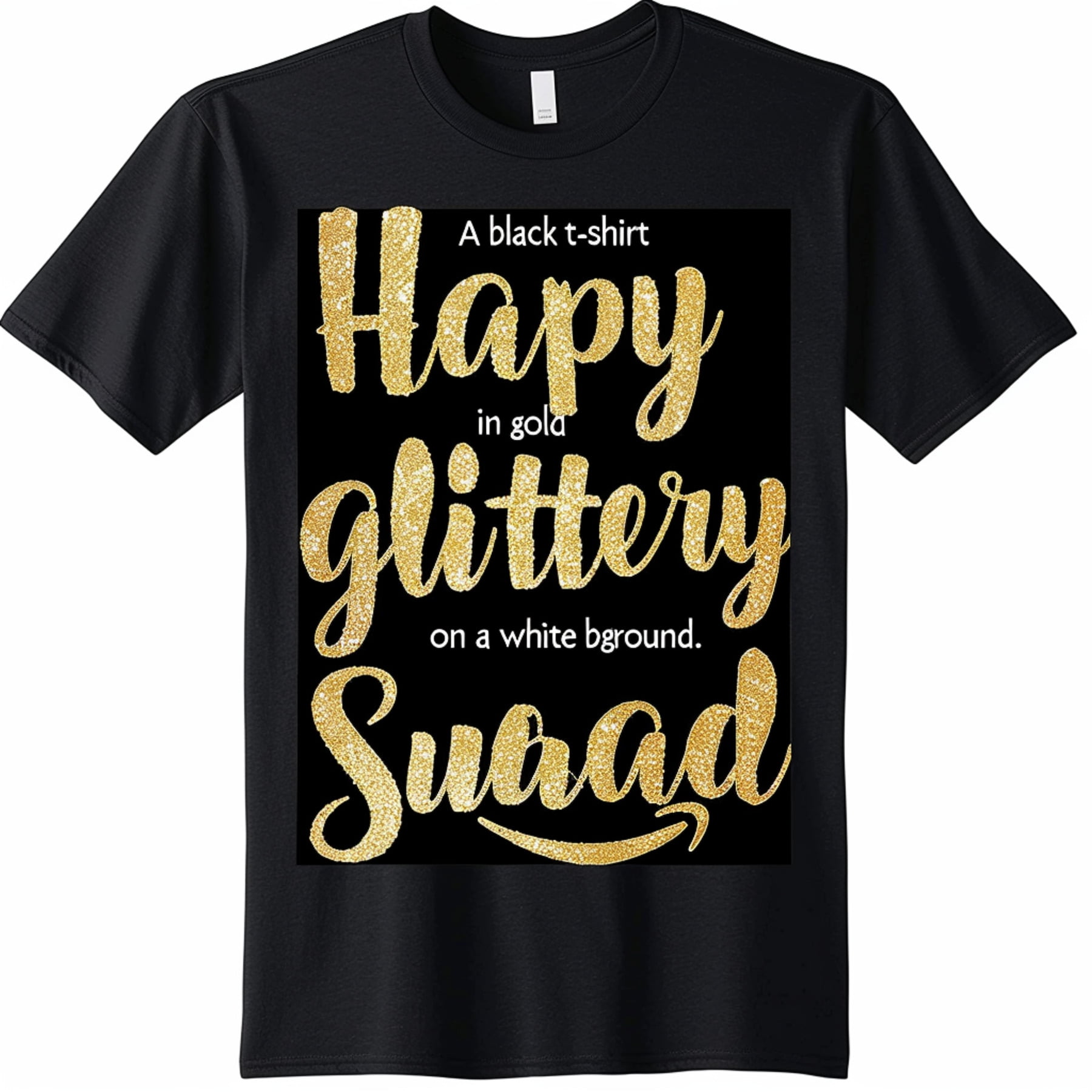 Black Happy Birthday Squad Gold Glitter Tshirt White Background Fun