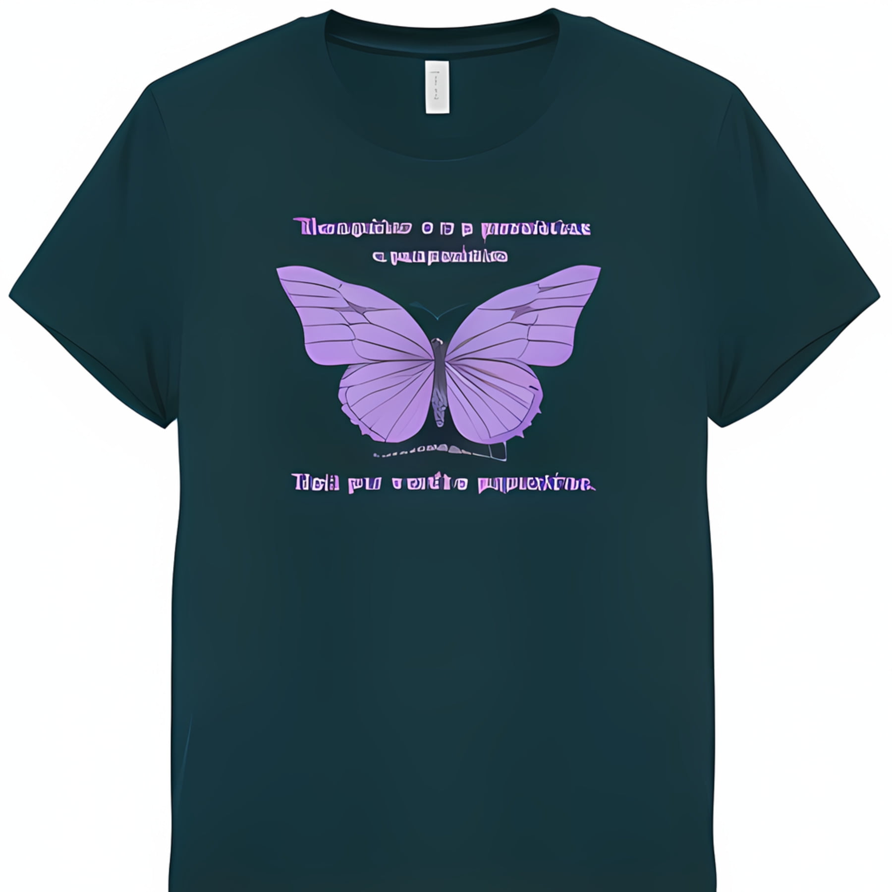 Black T Shirt With Unique Butteerfly Design And Intriguing Text